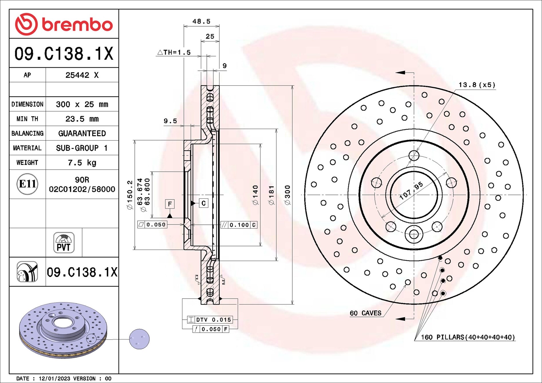 Disco freno BREMBO 09C1381X