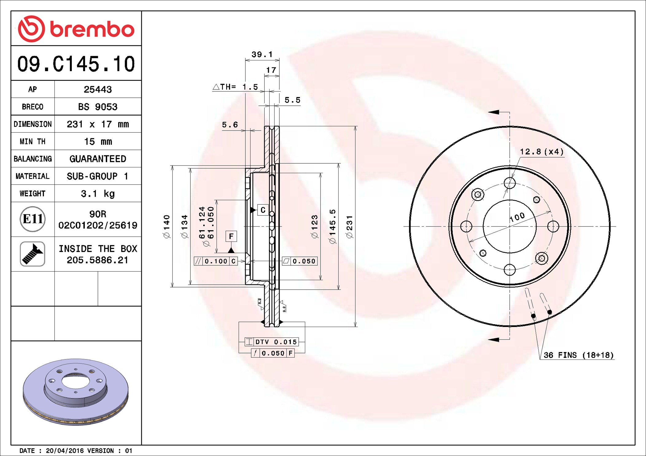 Disco freno BREMBO 09C14510
