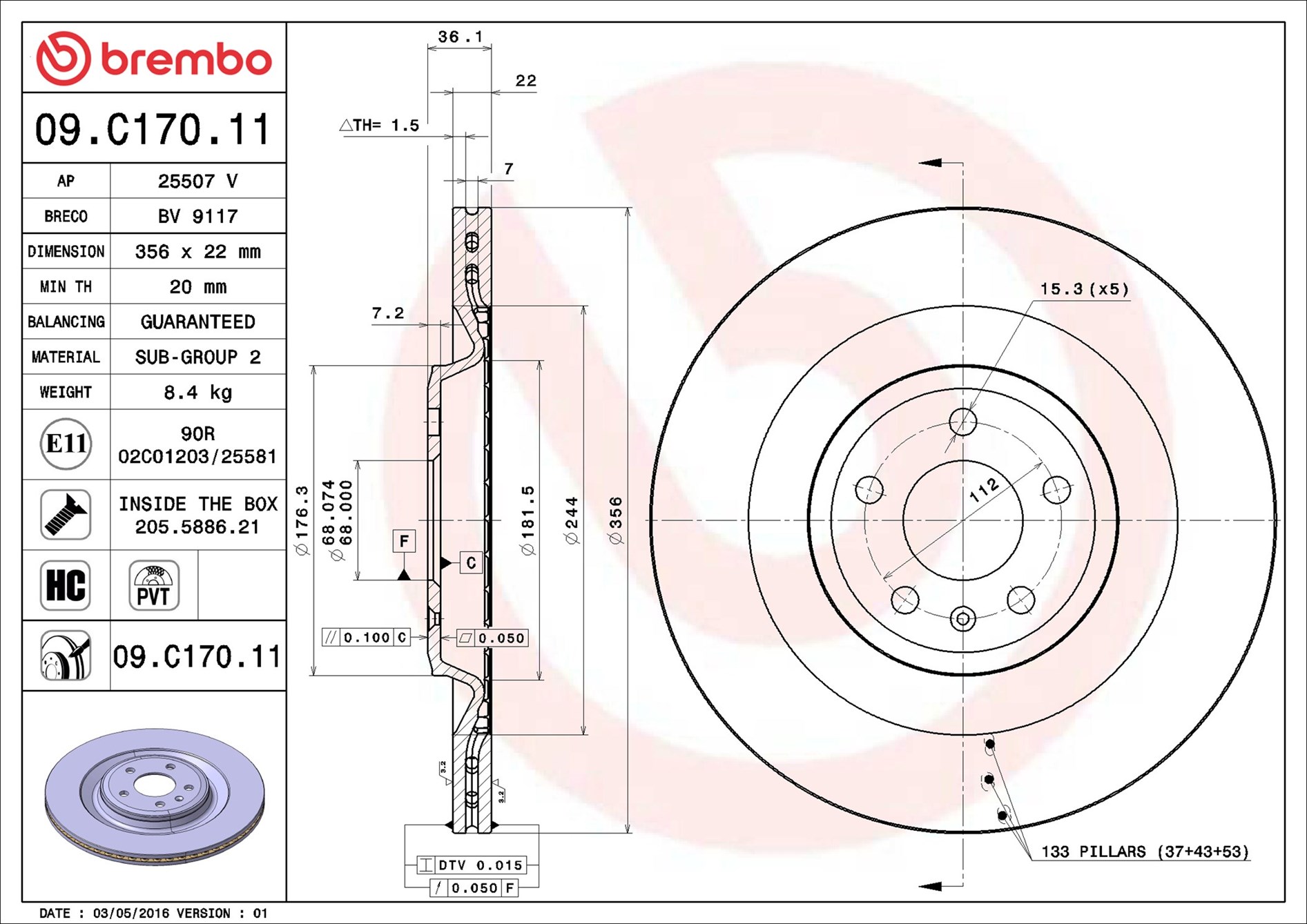Disco freno BREMBO 09C17011