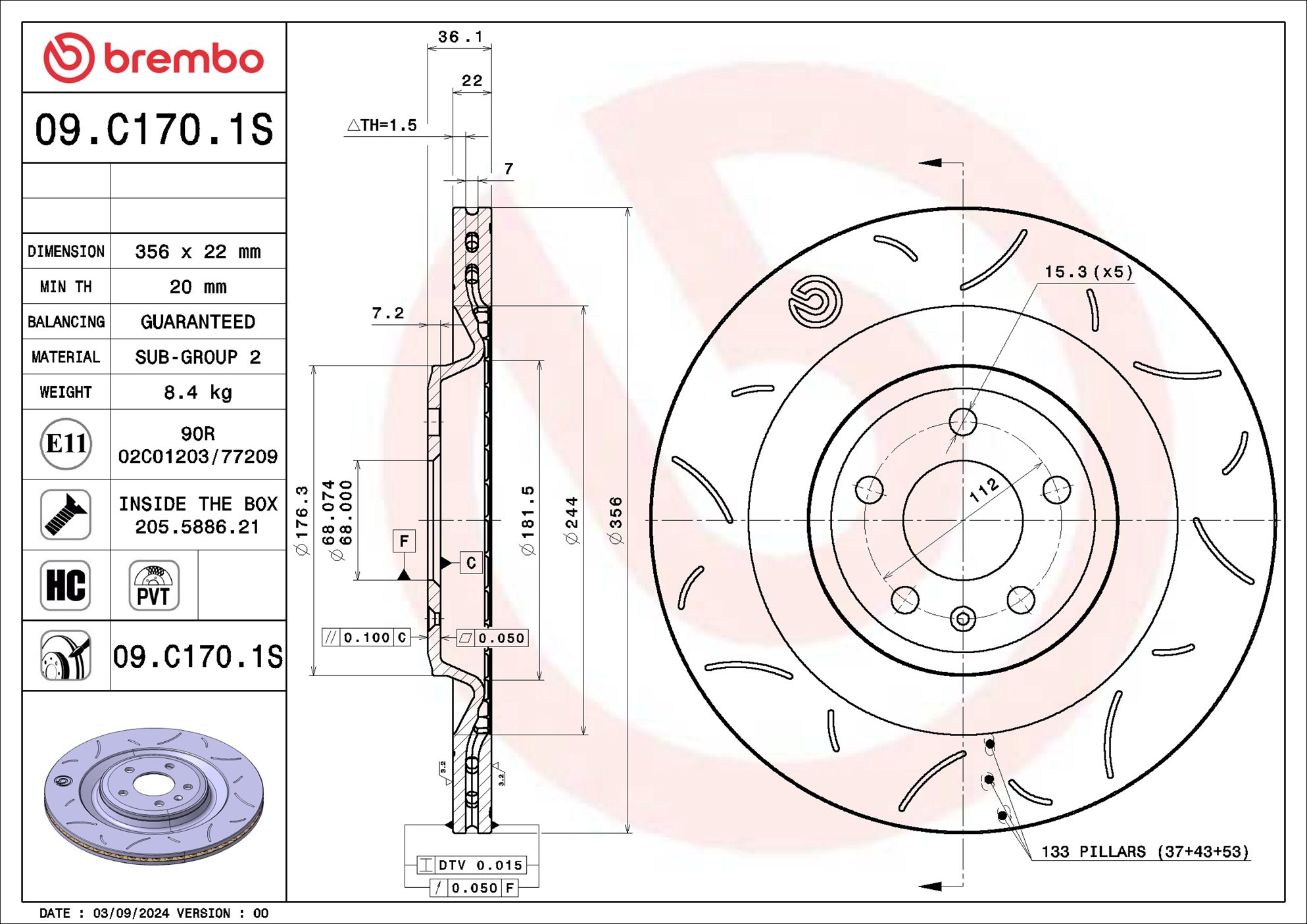 Disco freno BREMBO 09C1701S
