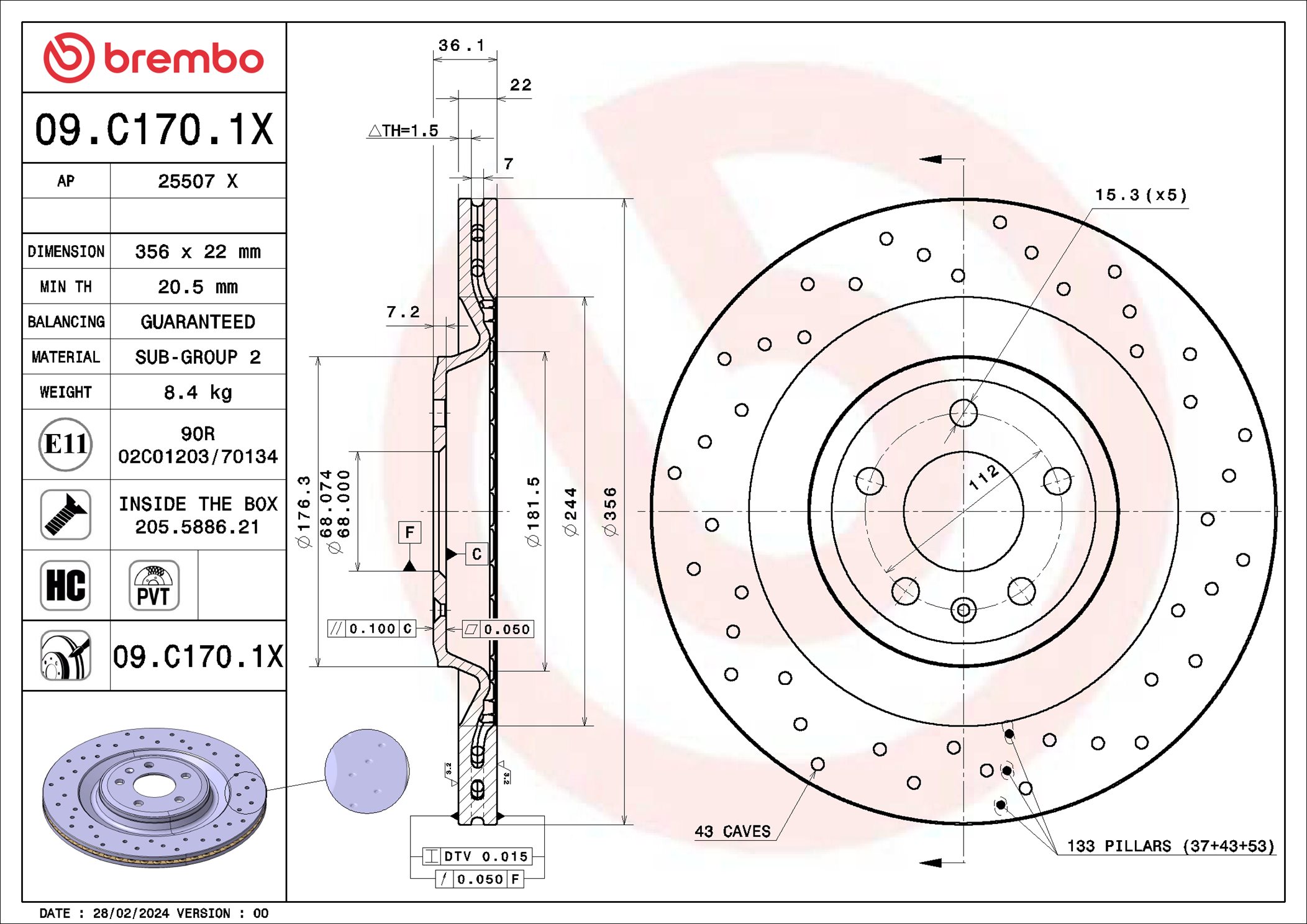 Disco freno BREMBO 09C1701X