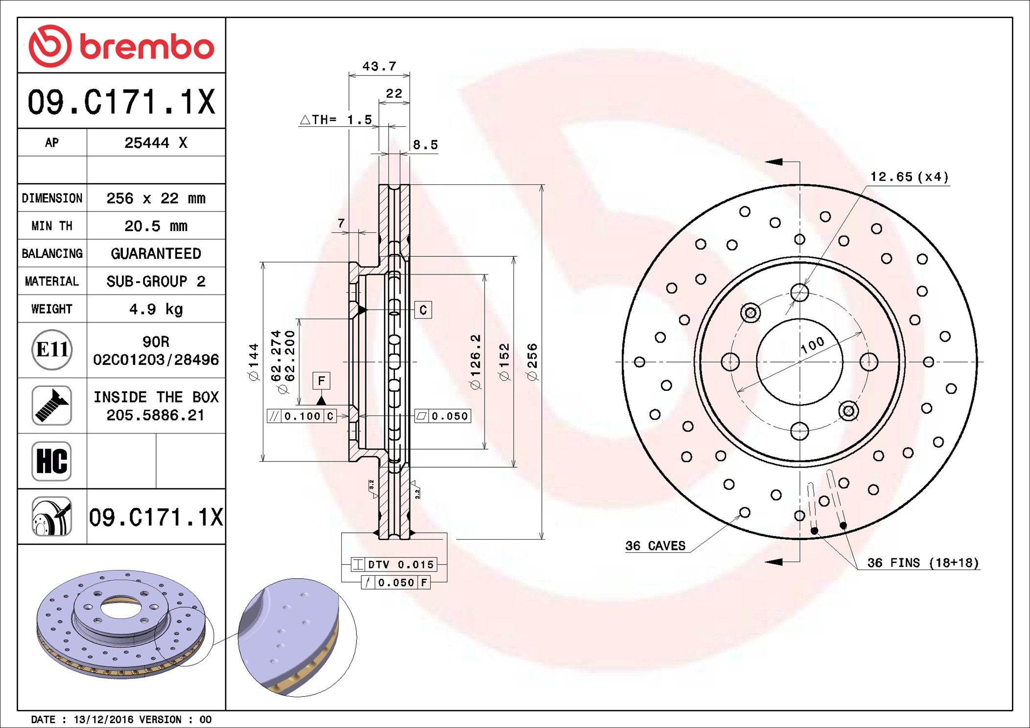 Disco freno BREMBO 09C1711X