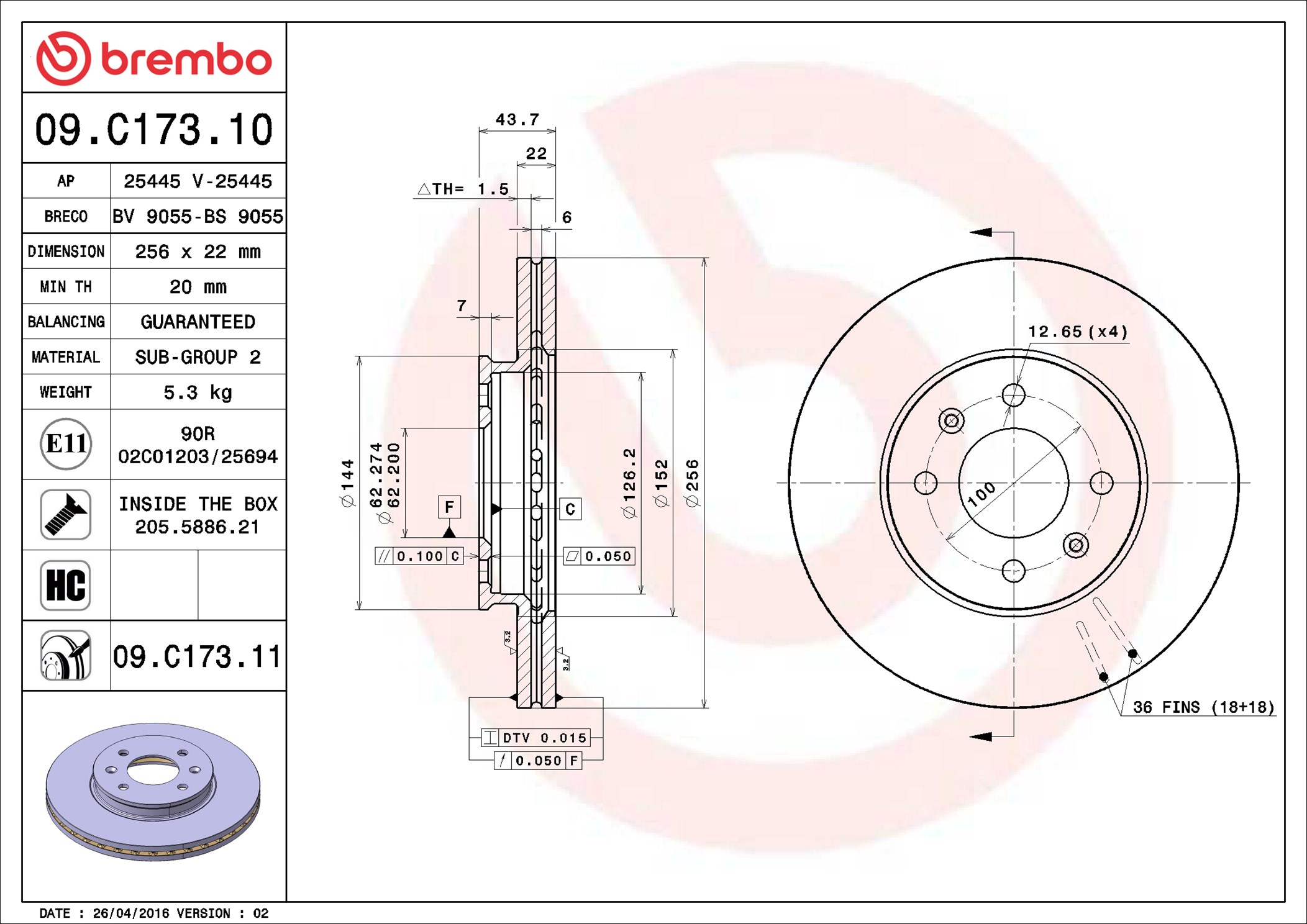 Disco freno BREMBO 09C17311