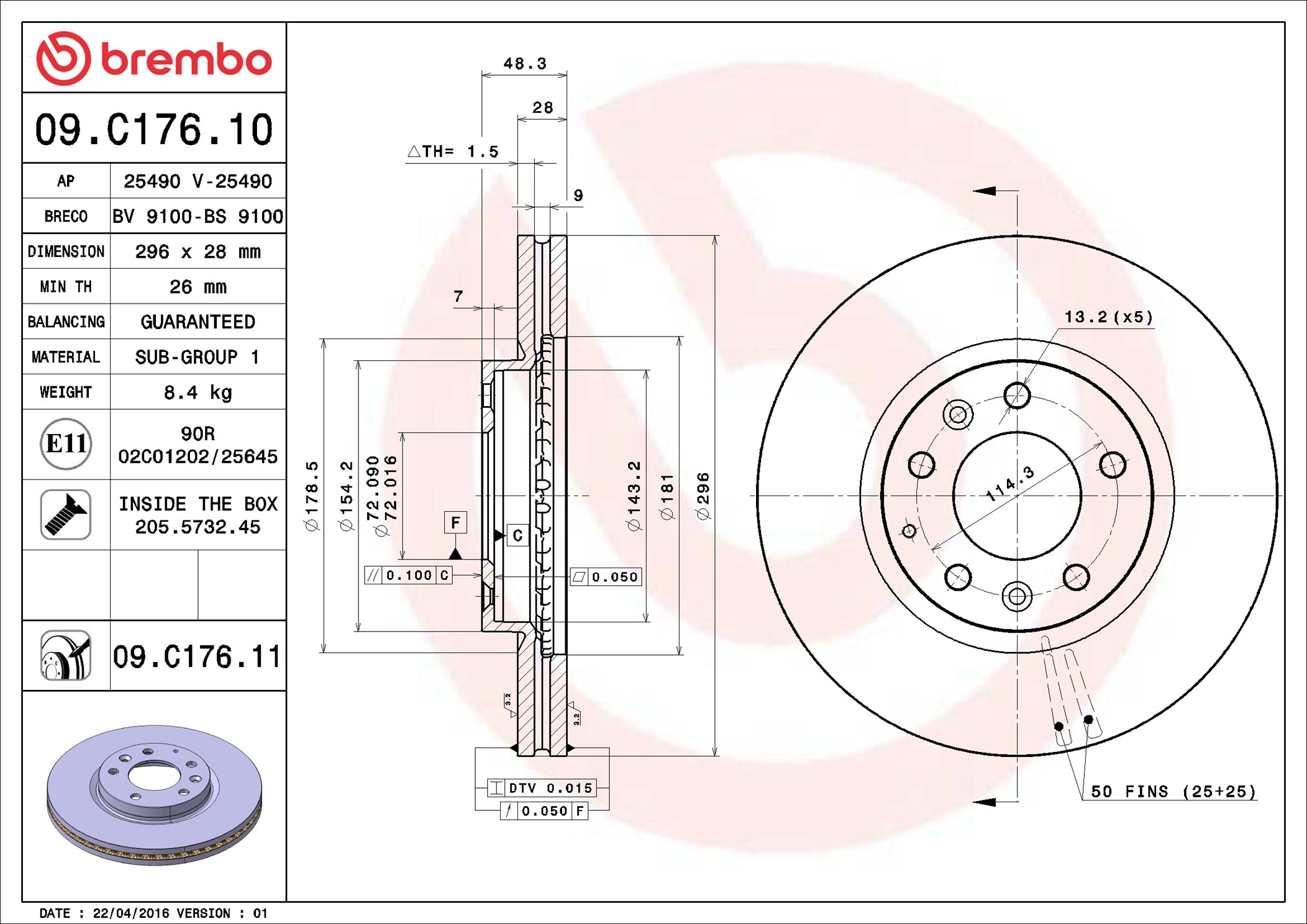 Disco freno BREMBO 09C17611