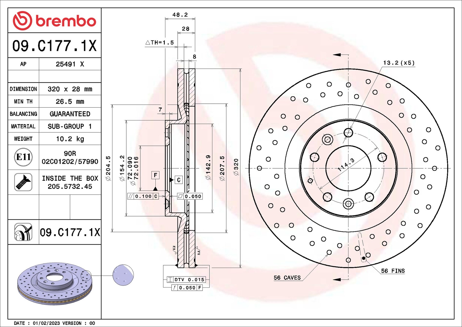 Disco freno BREMBO 09C1771X