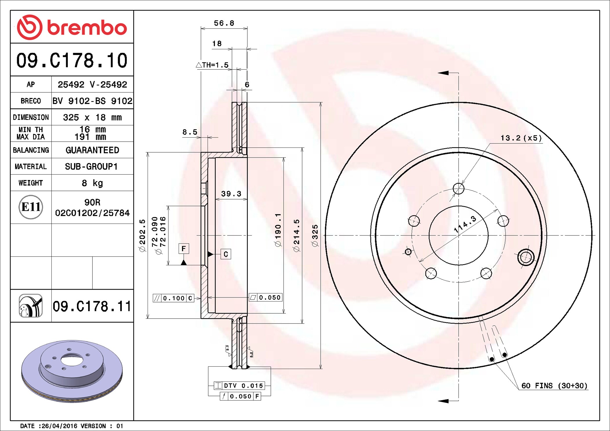 Disco freno BREMBO 09C17811