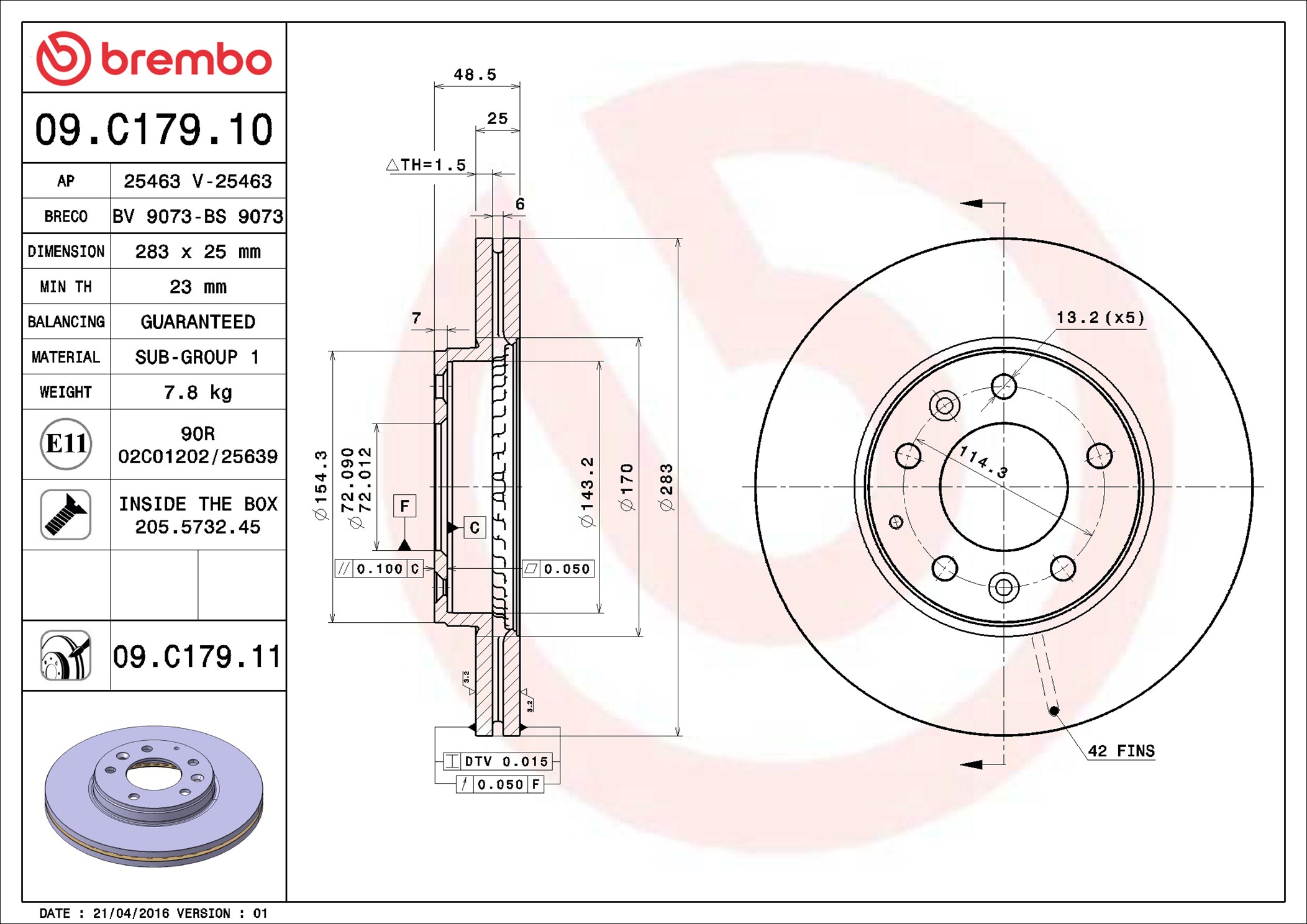 Disco freno BREMBO 09C17911