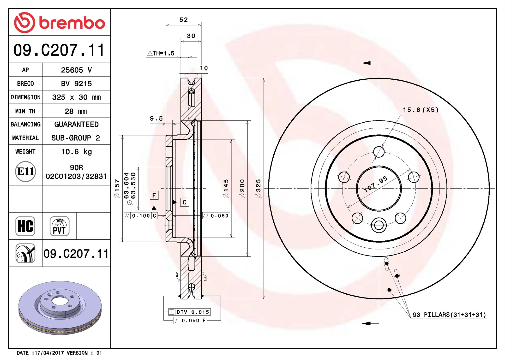 Disco freno BREMBO 09C20711