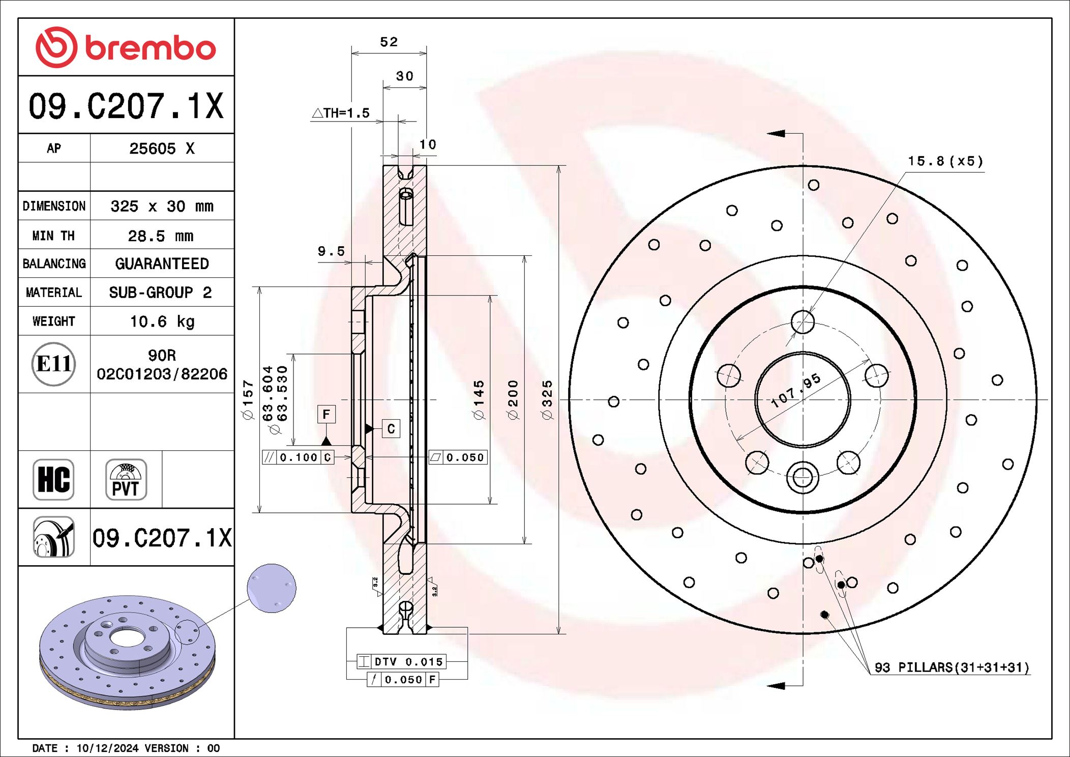 Disco freno BREMBO 09C2071X