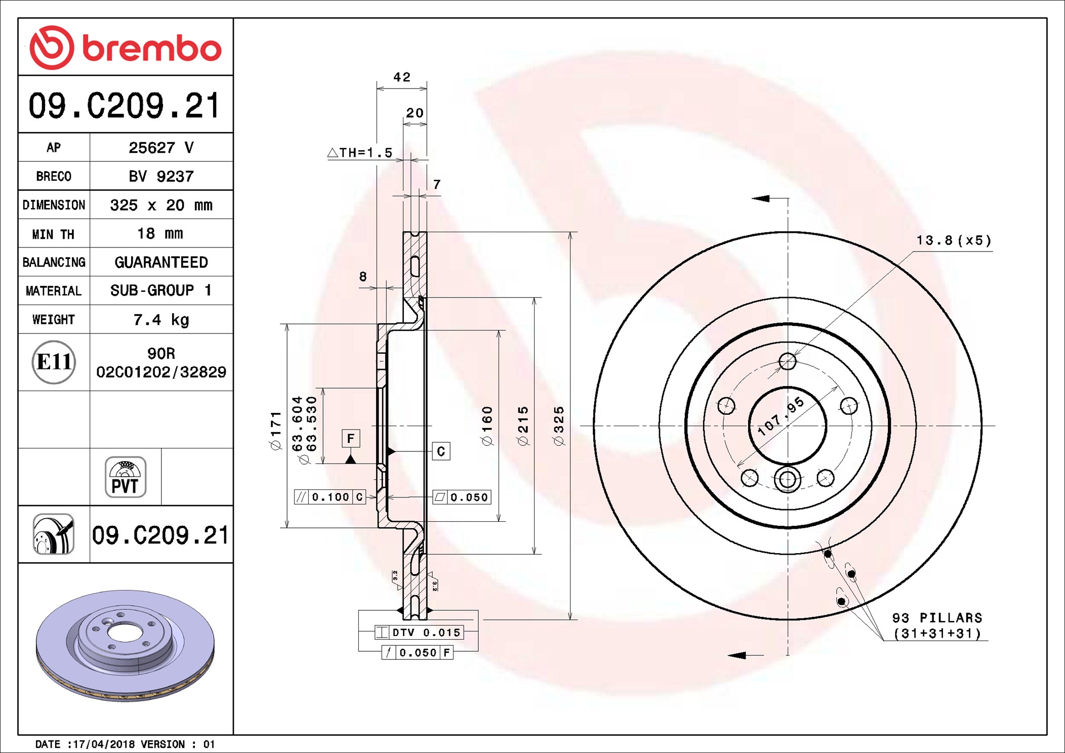 Disco freno BREMBO 09C20921
