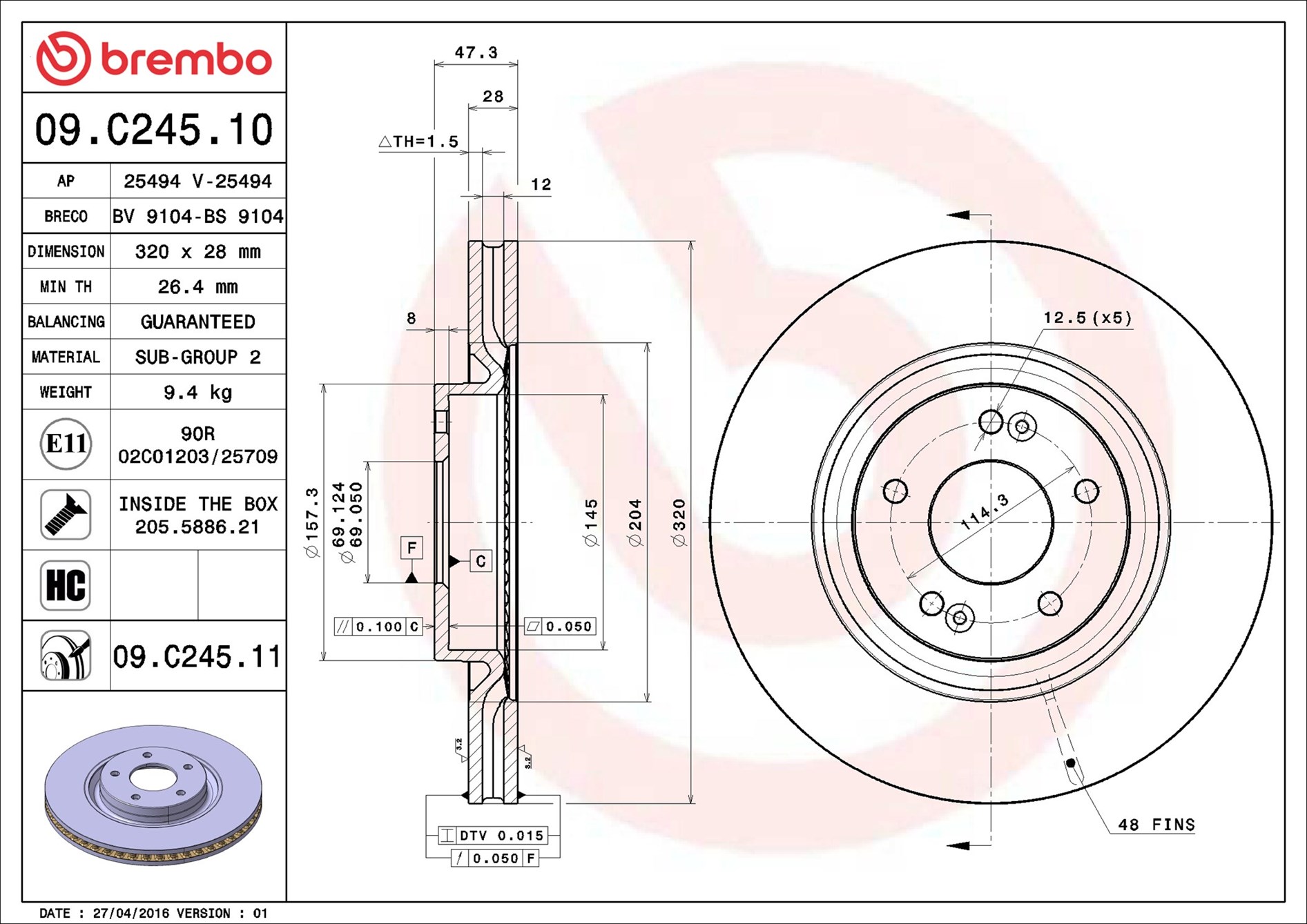 Disco freno BREMBO 09C24511