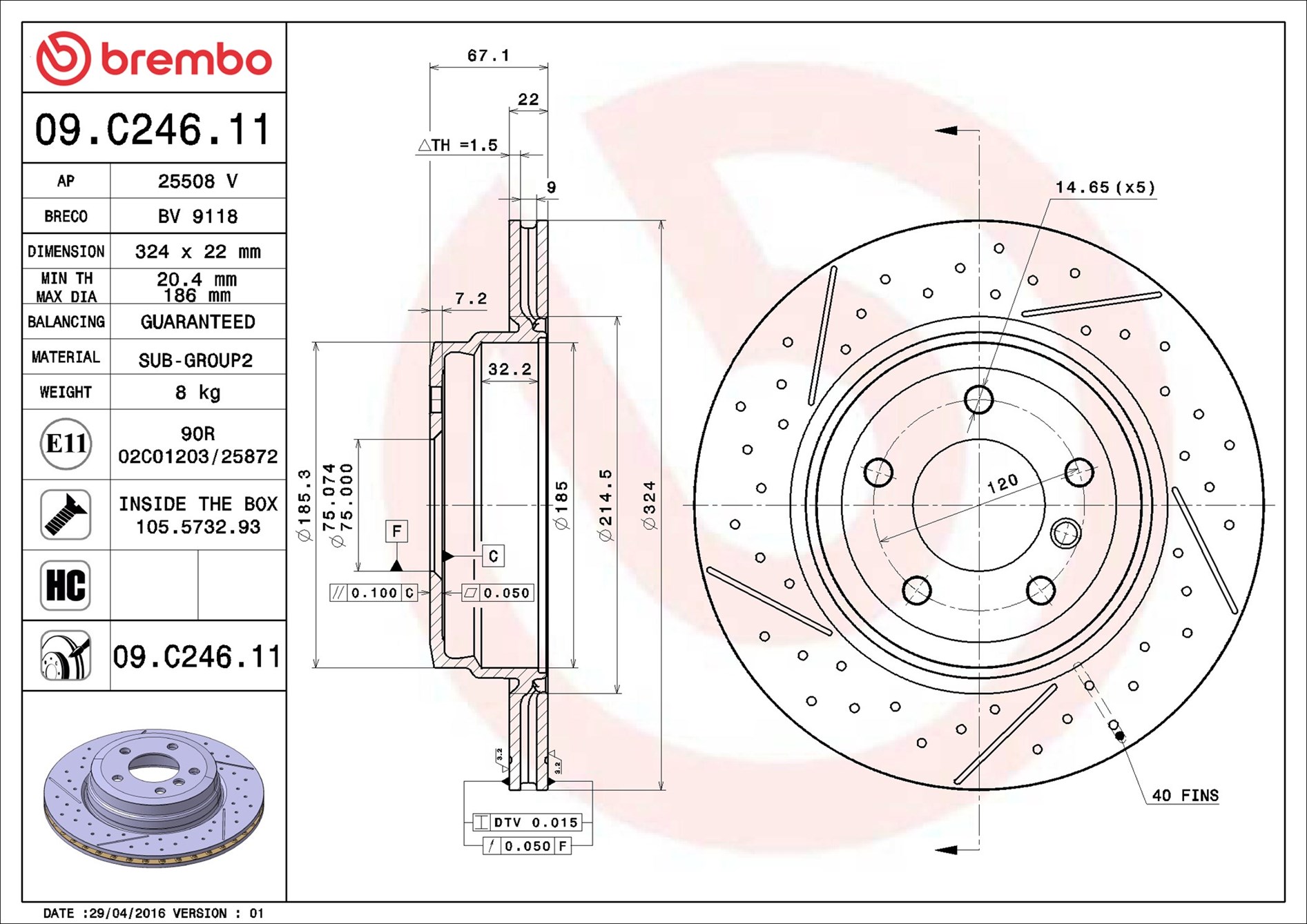 Disco freno BREMBO 09C24611