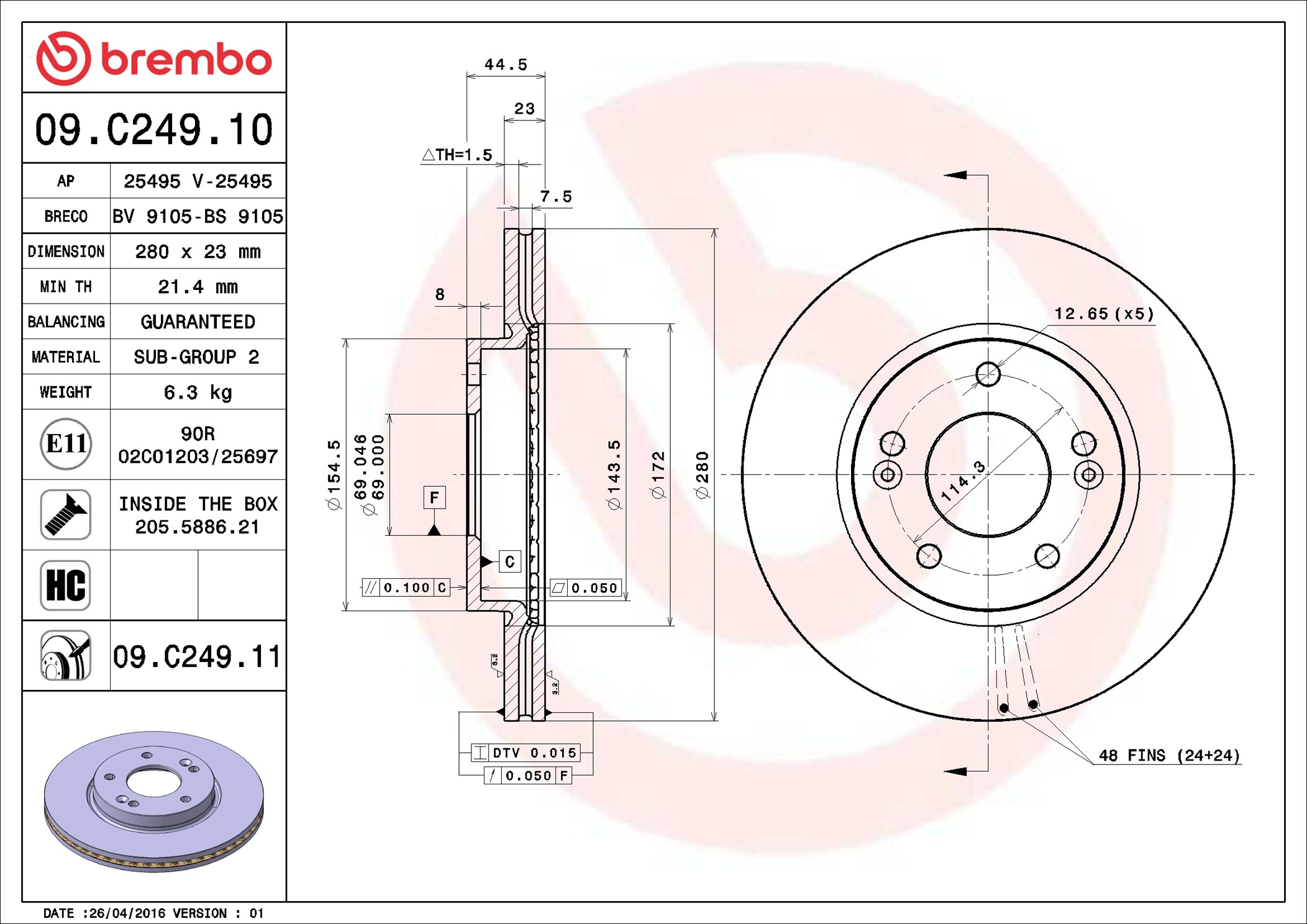 Disco freno BREMBO 09C24911