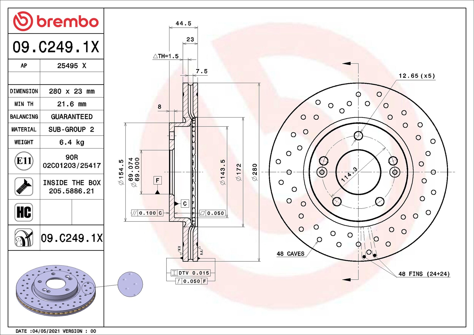 Disco freno BREMBO 09C2491X