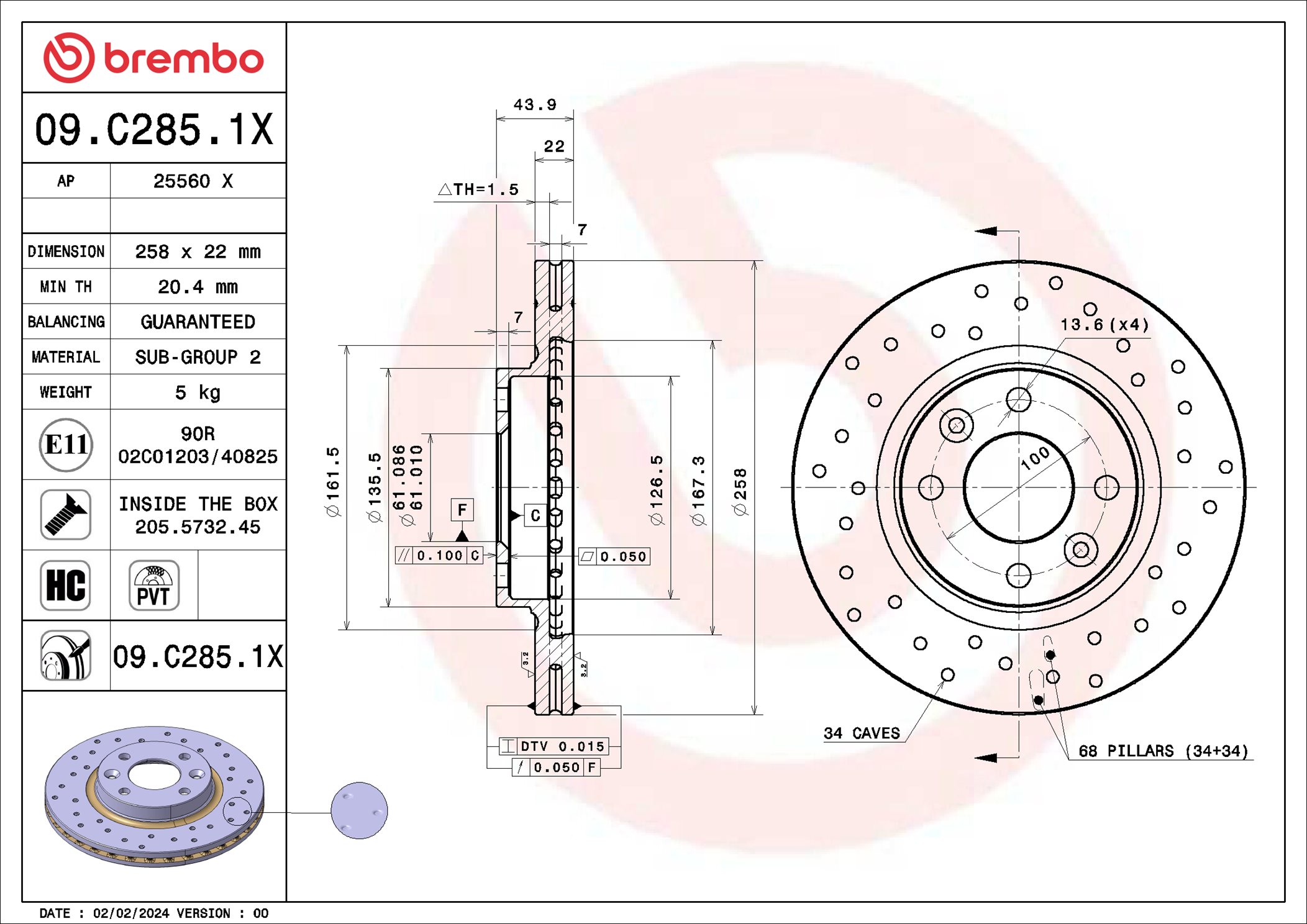 Disco freno BREMBO 09C2851X