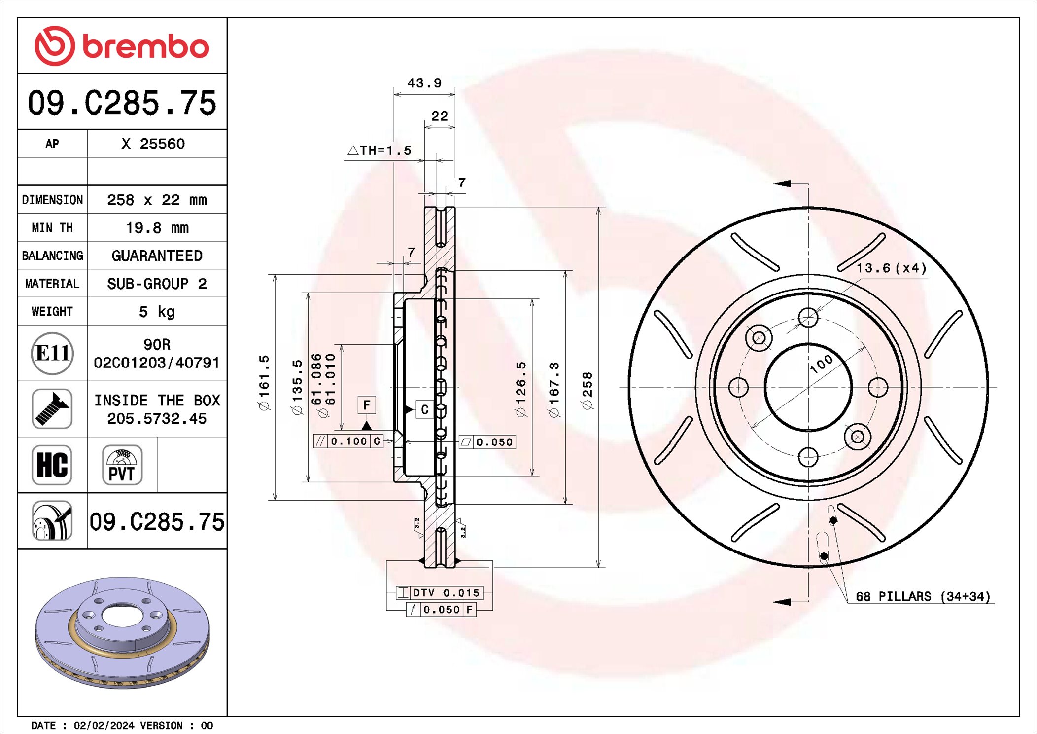 Disco freno BREMBO 09C28575