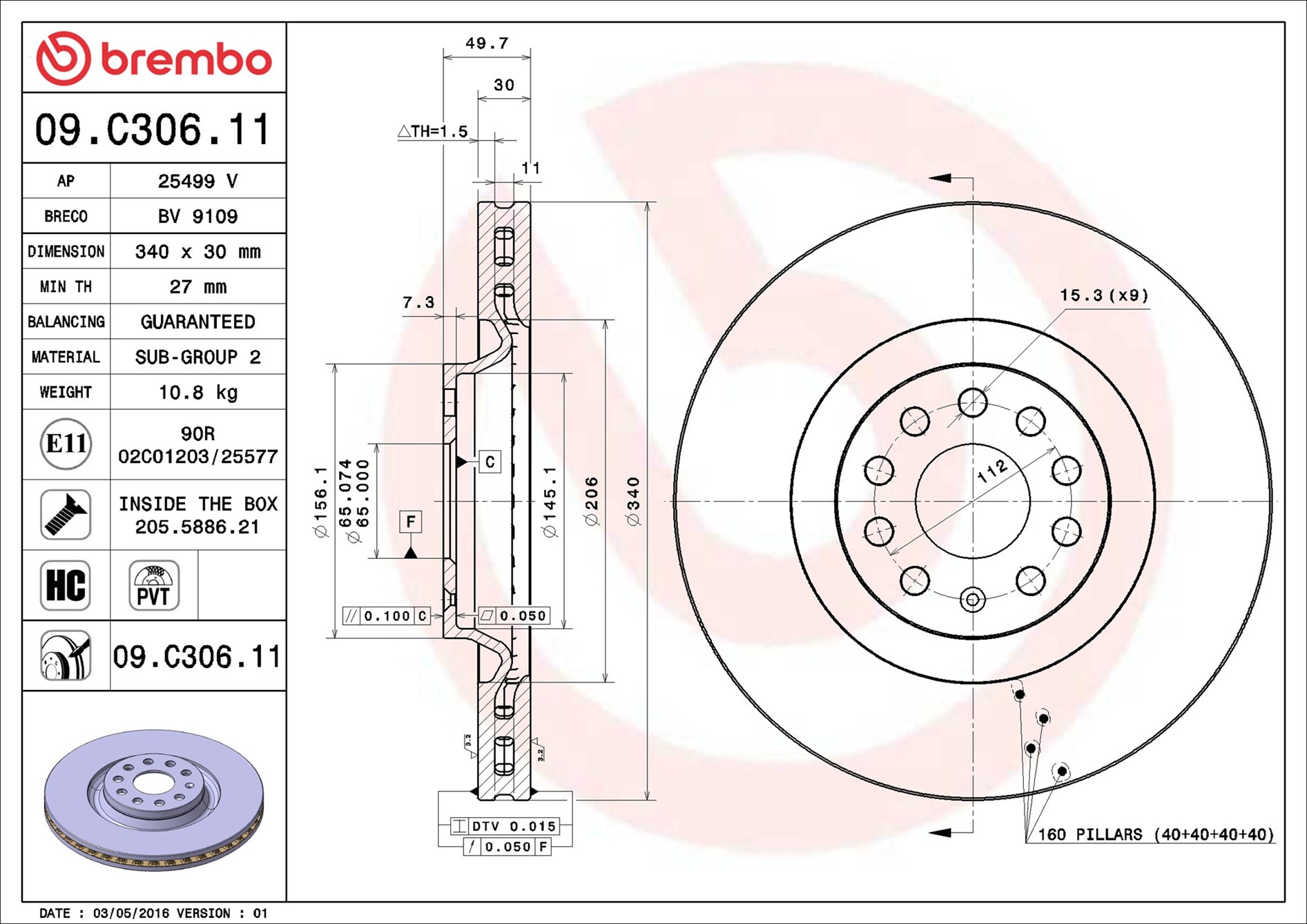 Disco freno BREMBO 09C30611