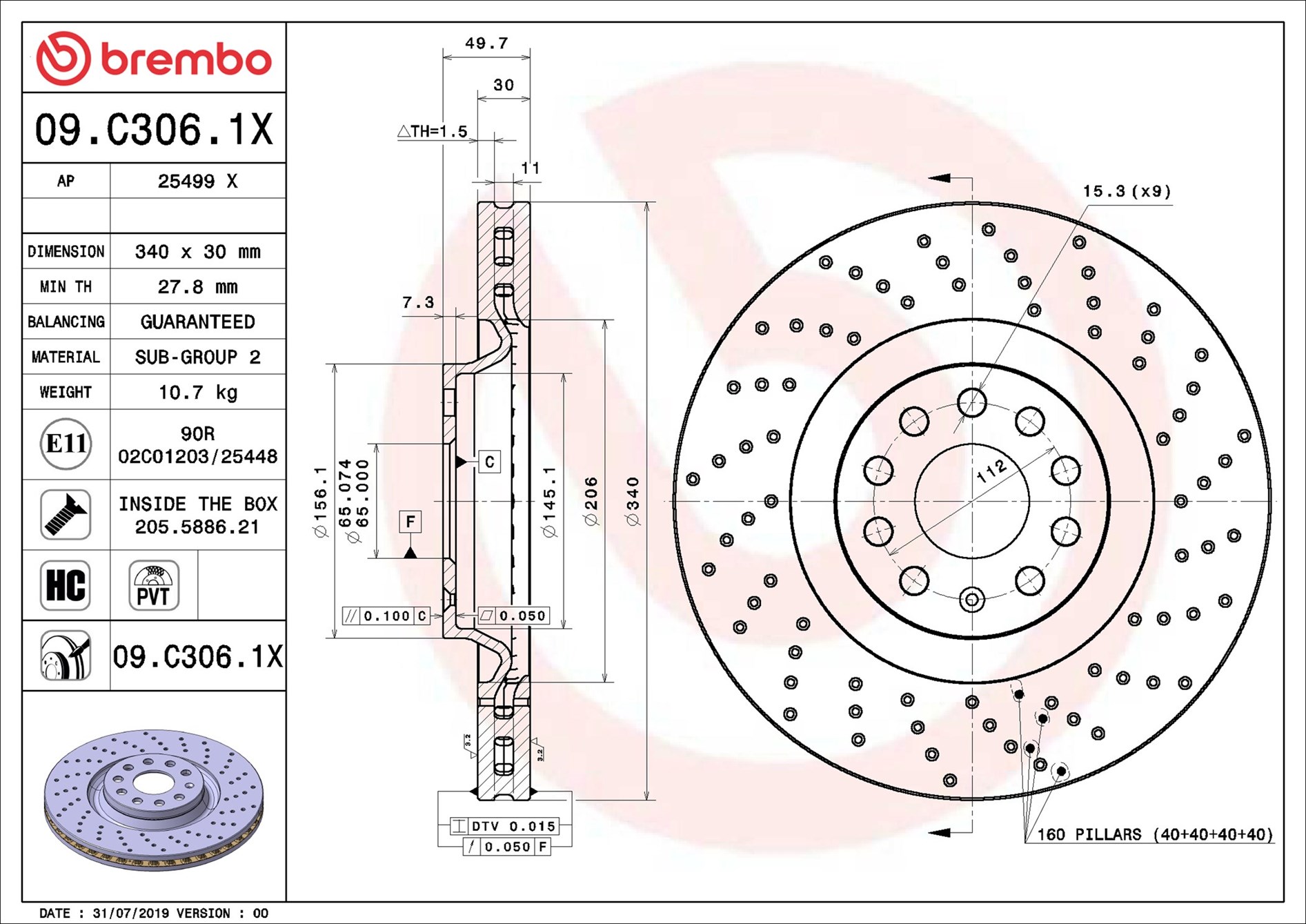 Disco freno BREMBO 09C3061X