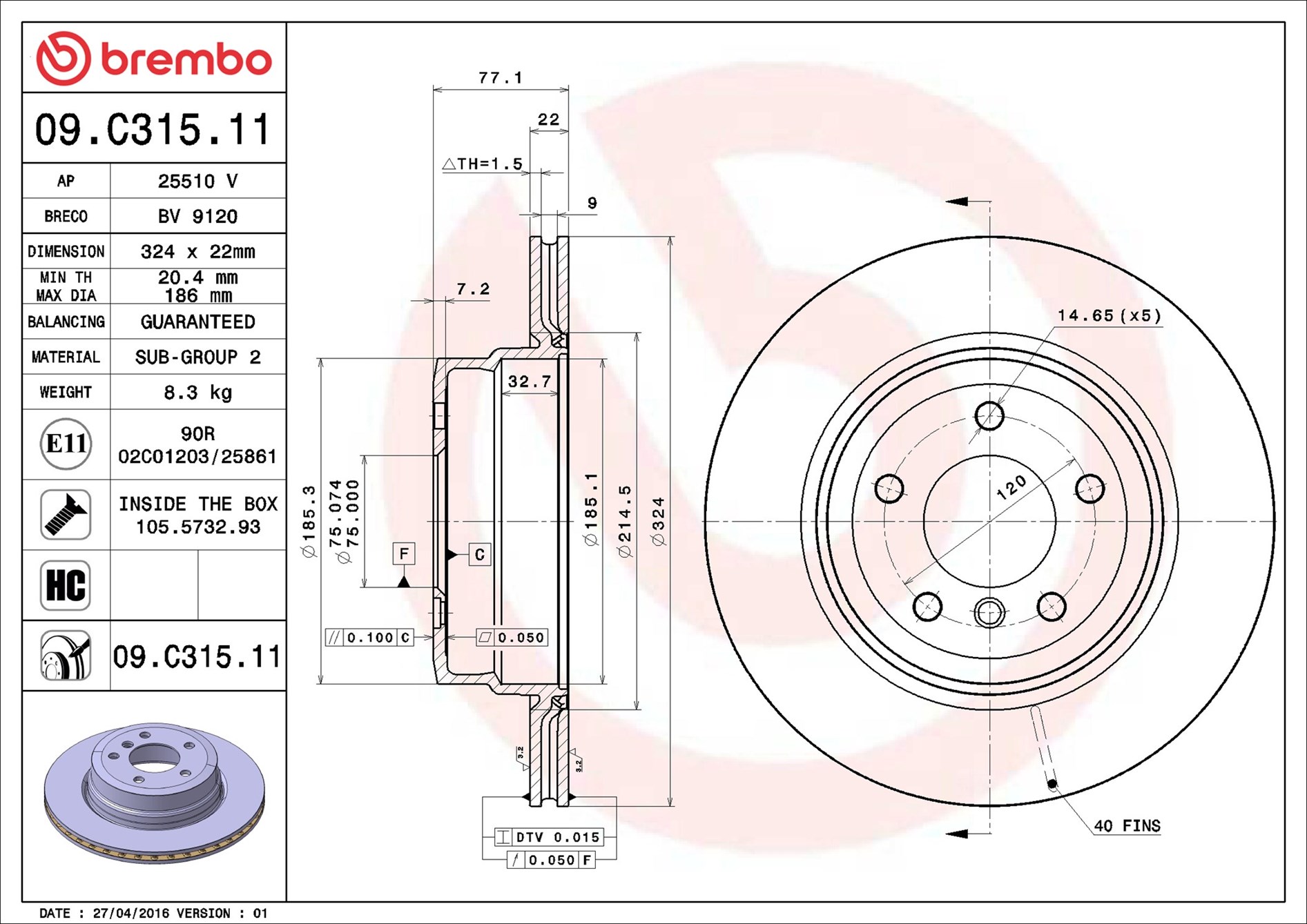 Disco freno BREMBO 09C31511