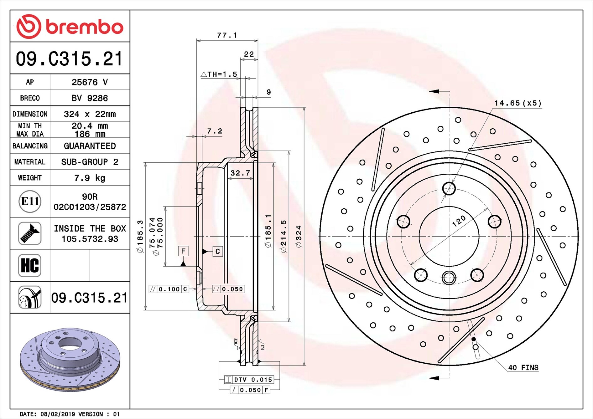 Disco freno BREMBO 09C31521
