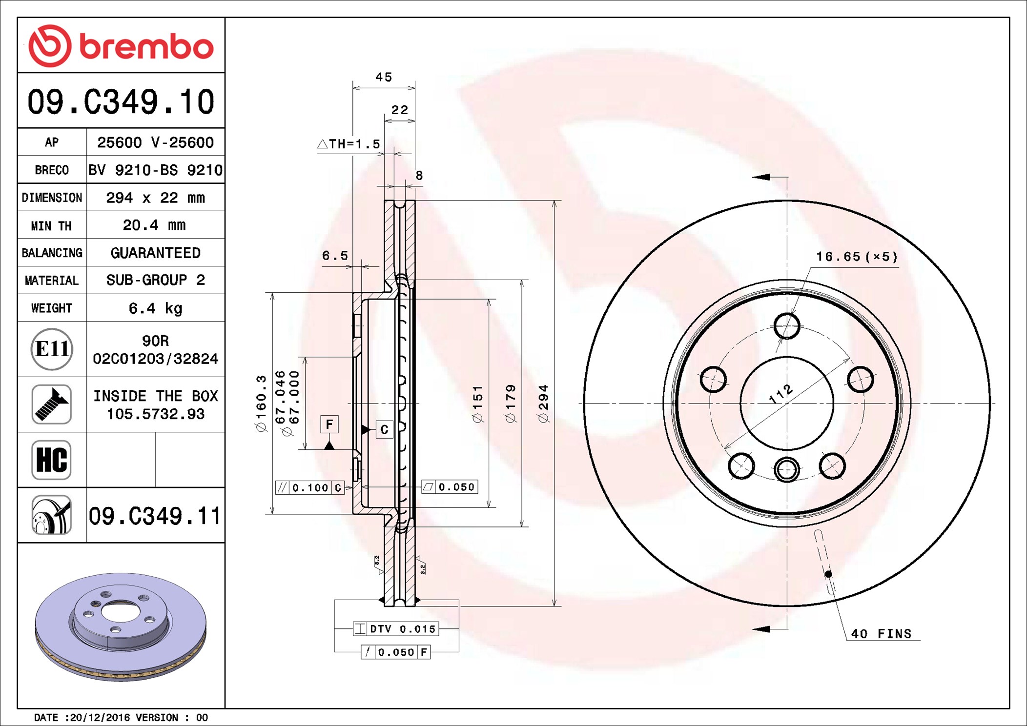 Disco freno BREMBO 09C34911