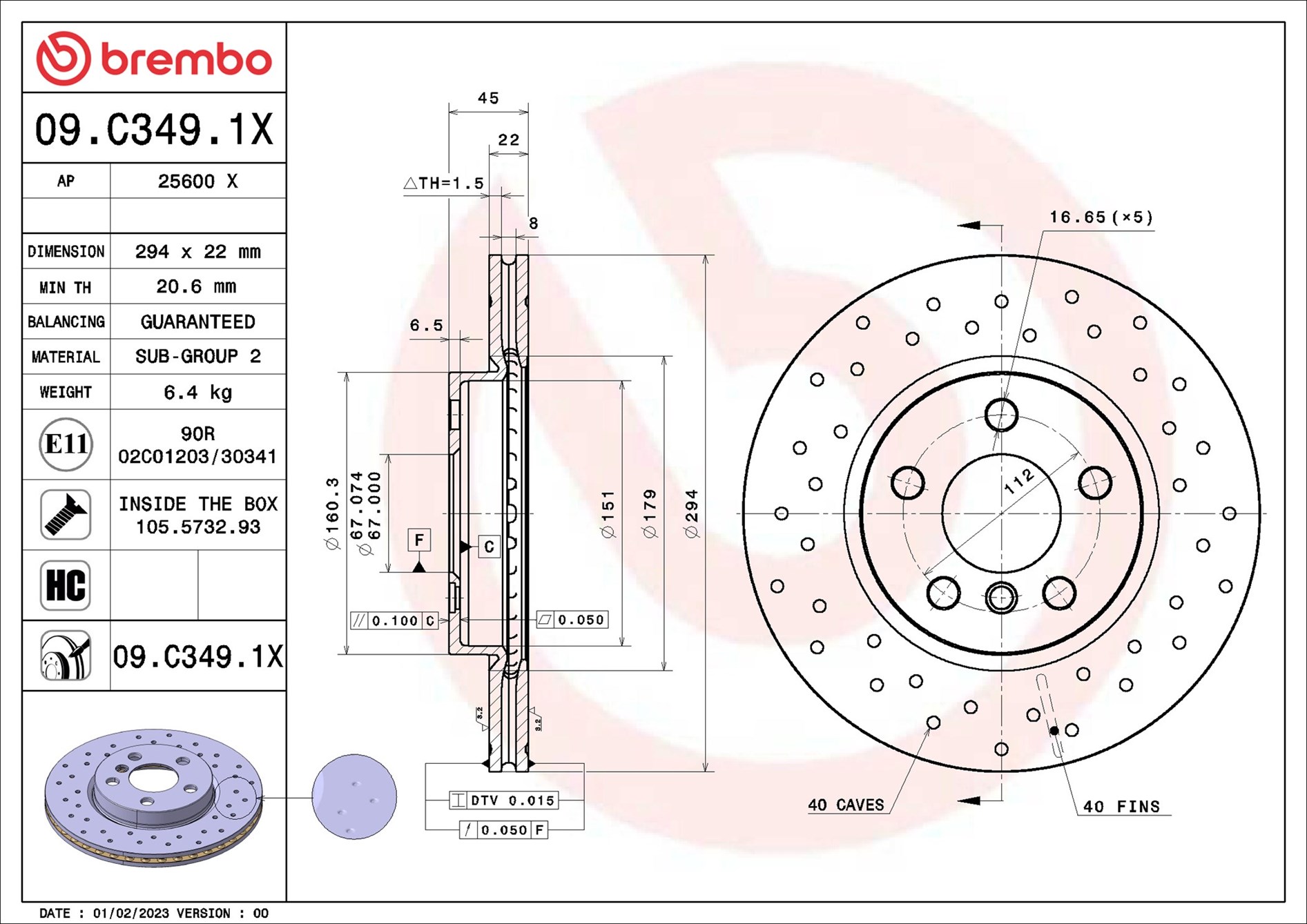Disco freno BREMBO 09C3491X