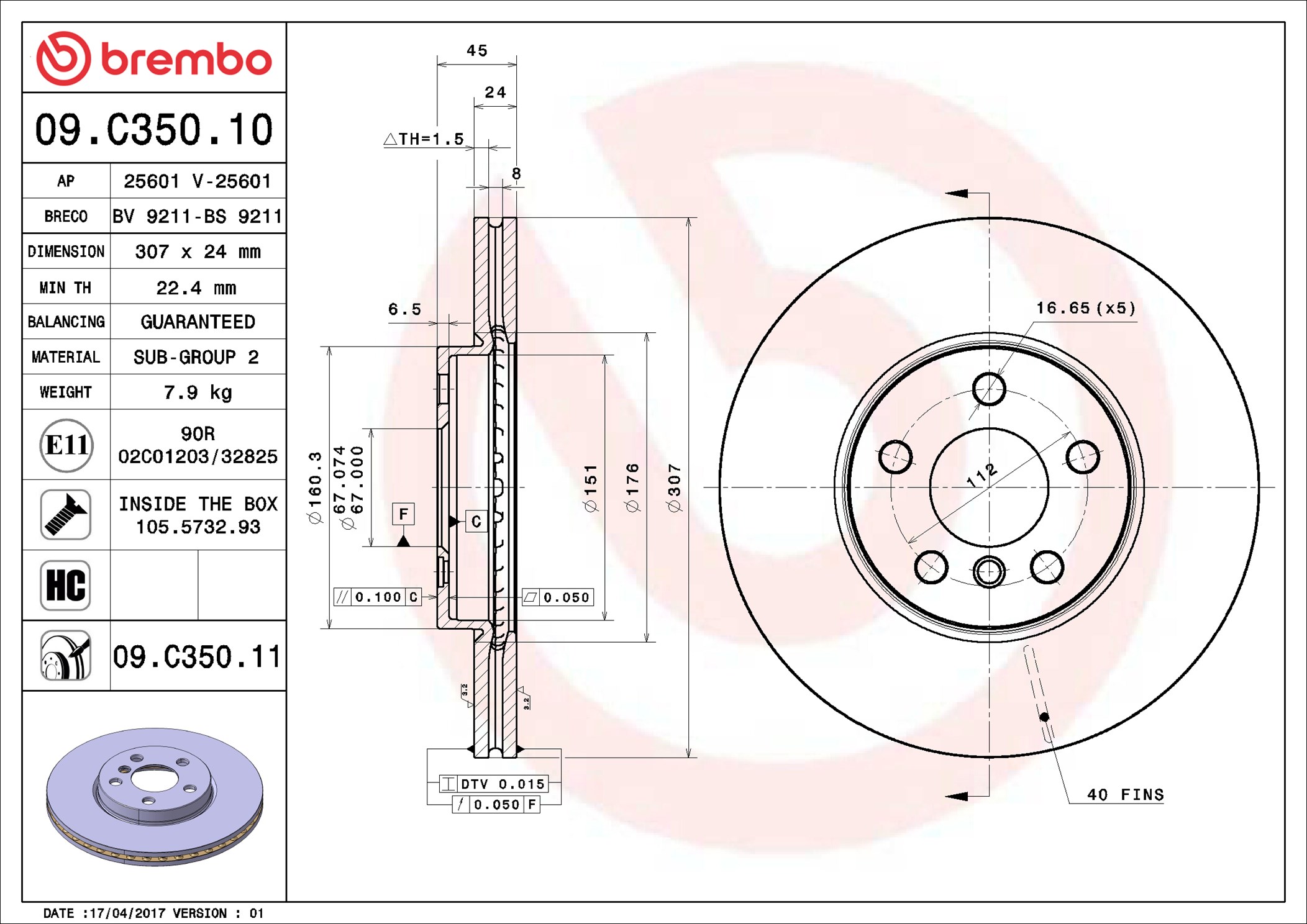Disco freno BREMBO 09C35011