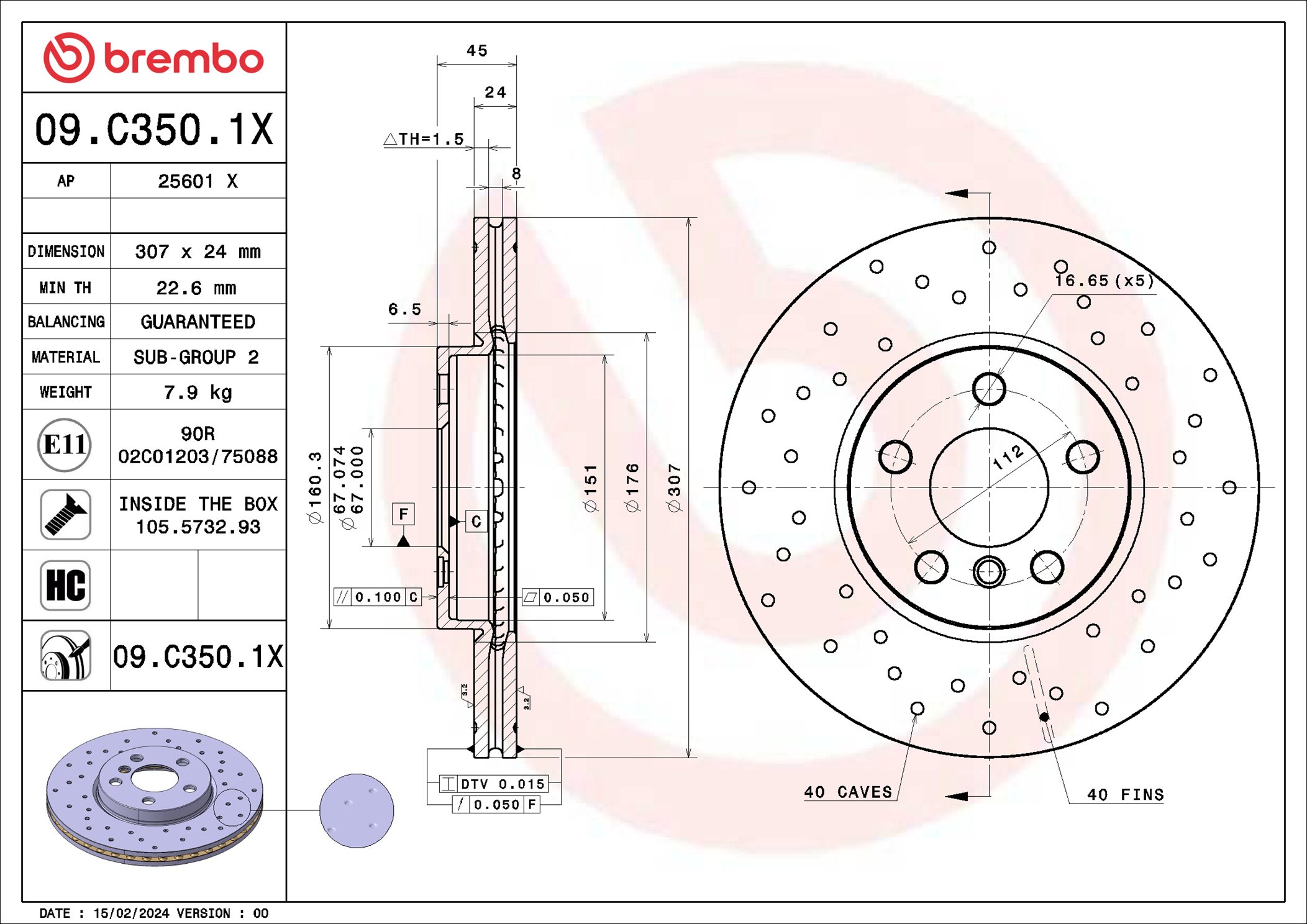 Disco freno BREMBO 09C3501X