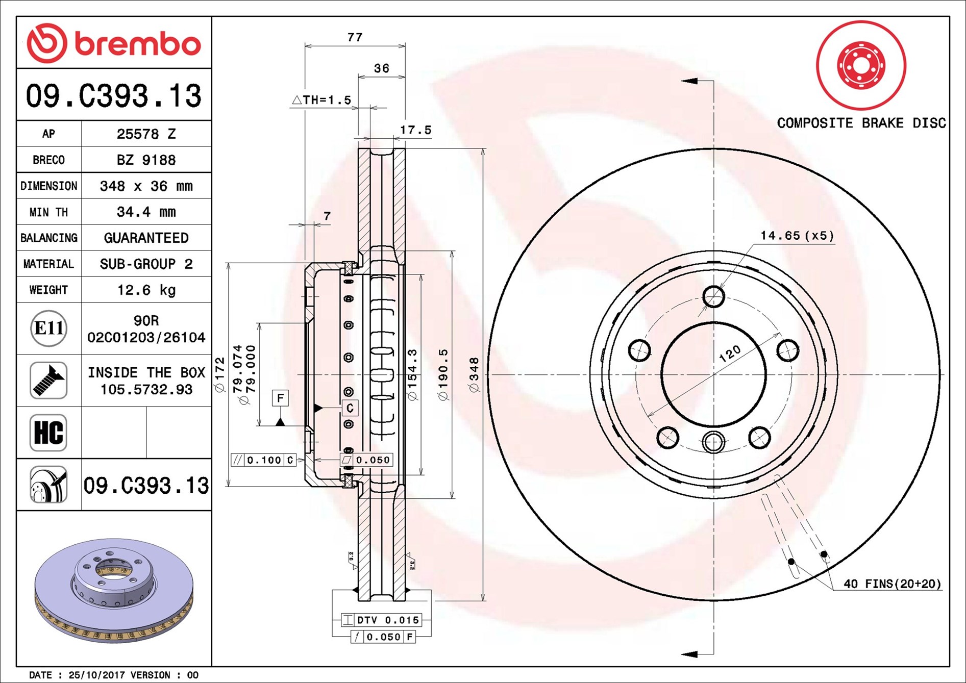 Disco freno BREMBO 09C39313