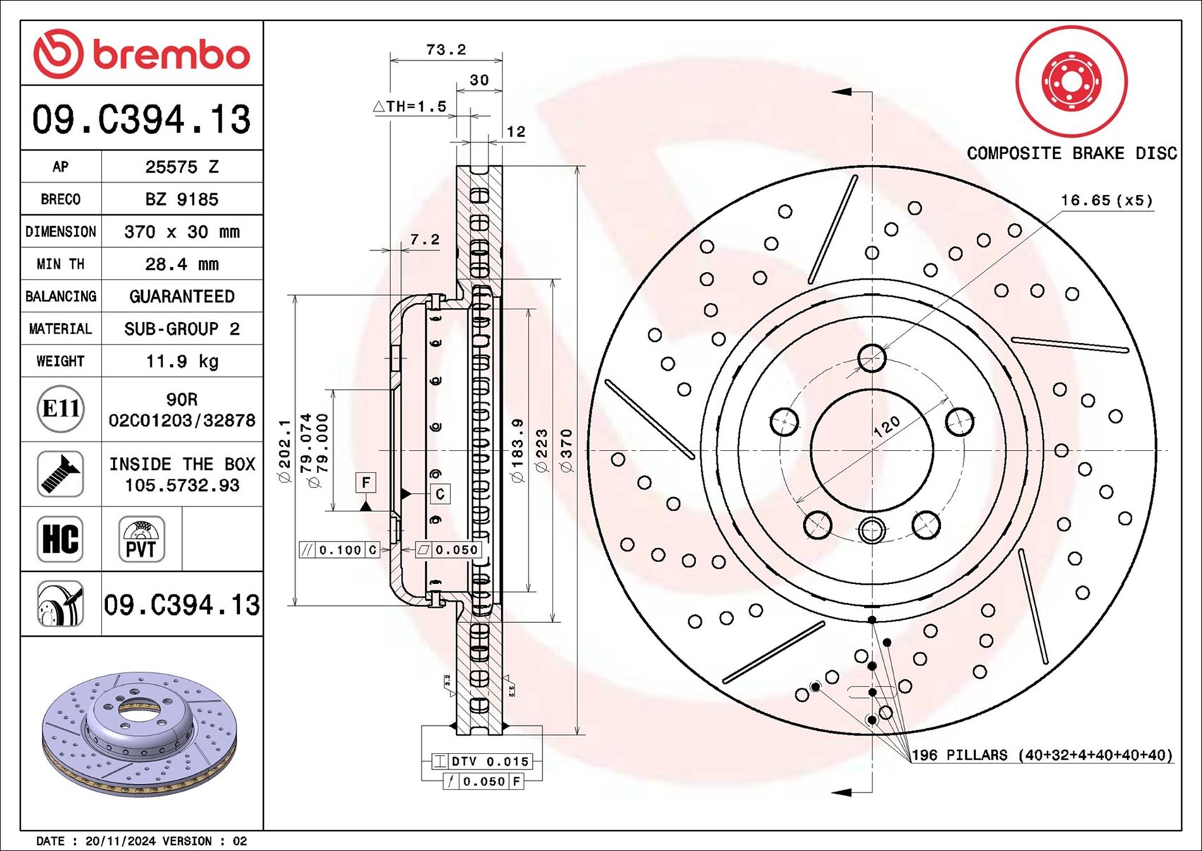Disco freno BREMBO 09C39413