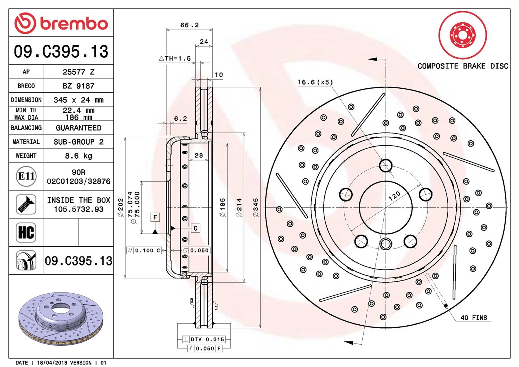 Disco freno BREMBO 09C39513