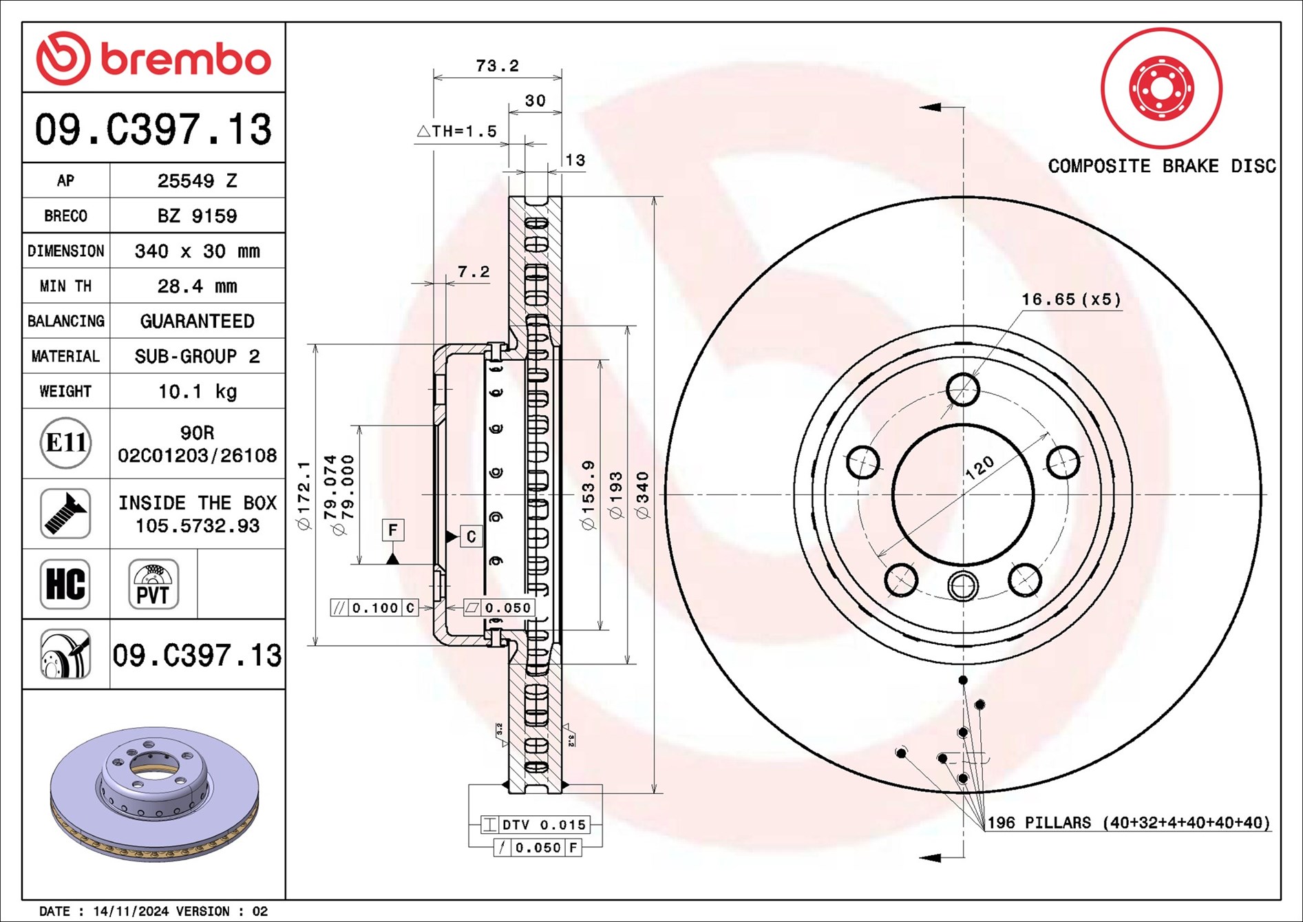 Disco freno BREMBO 09C39713