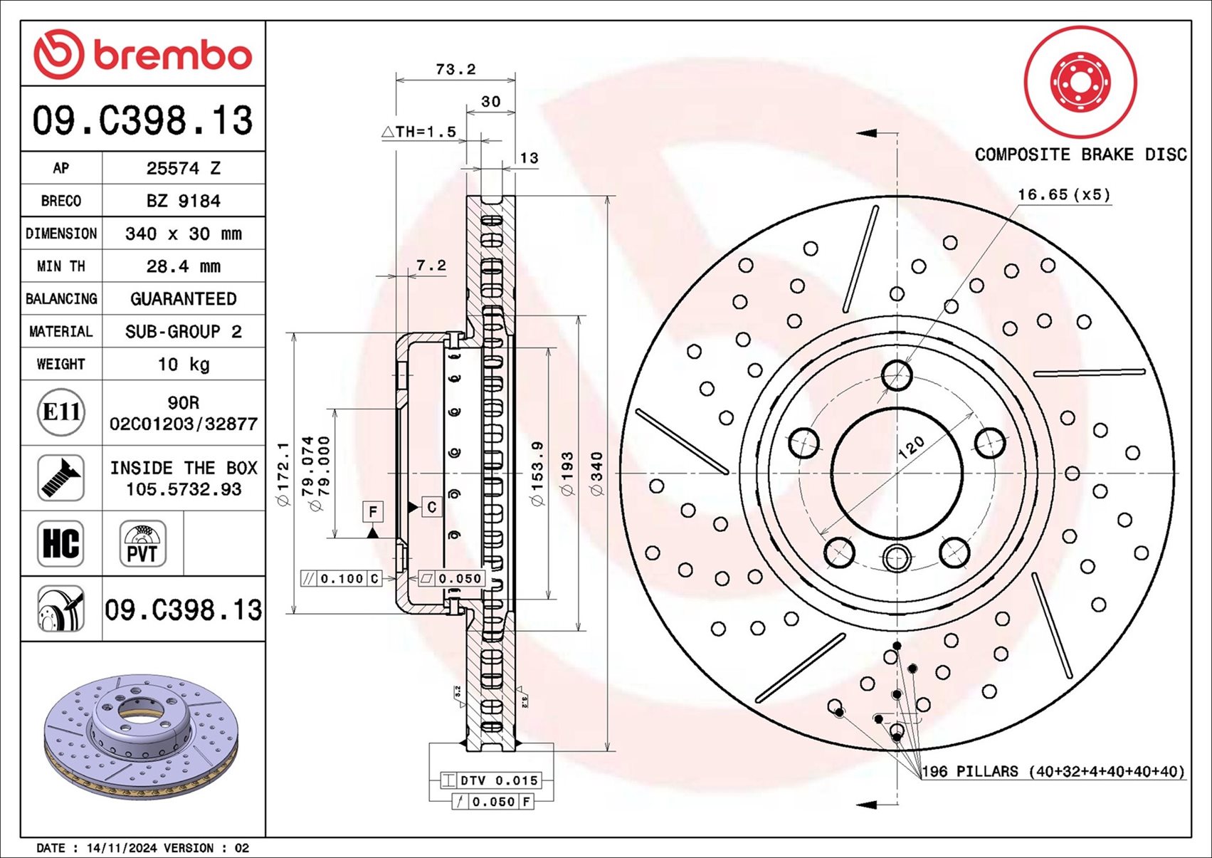 Disco freno BREMBO 09C39813