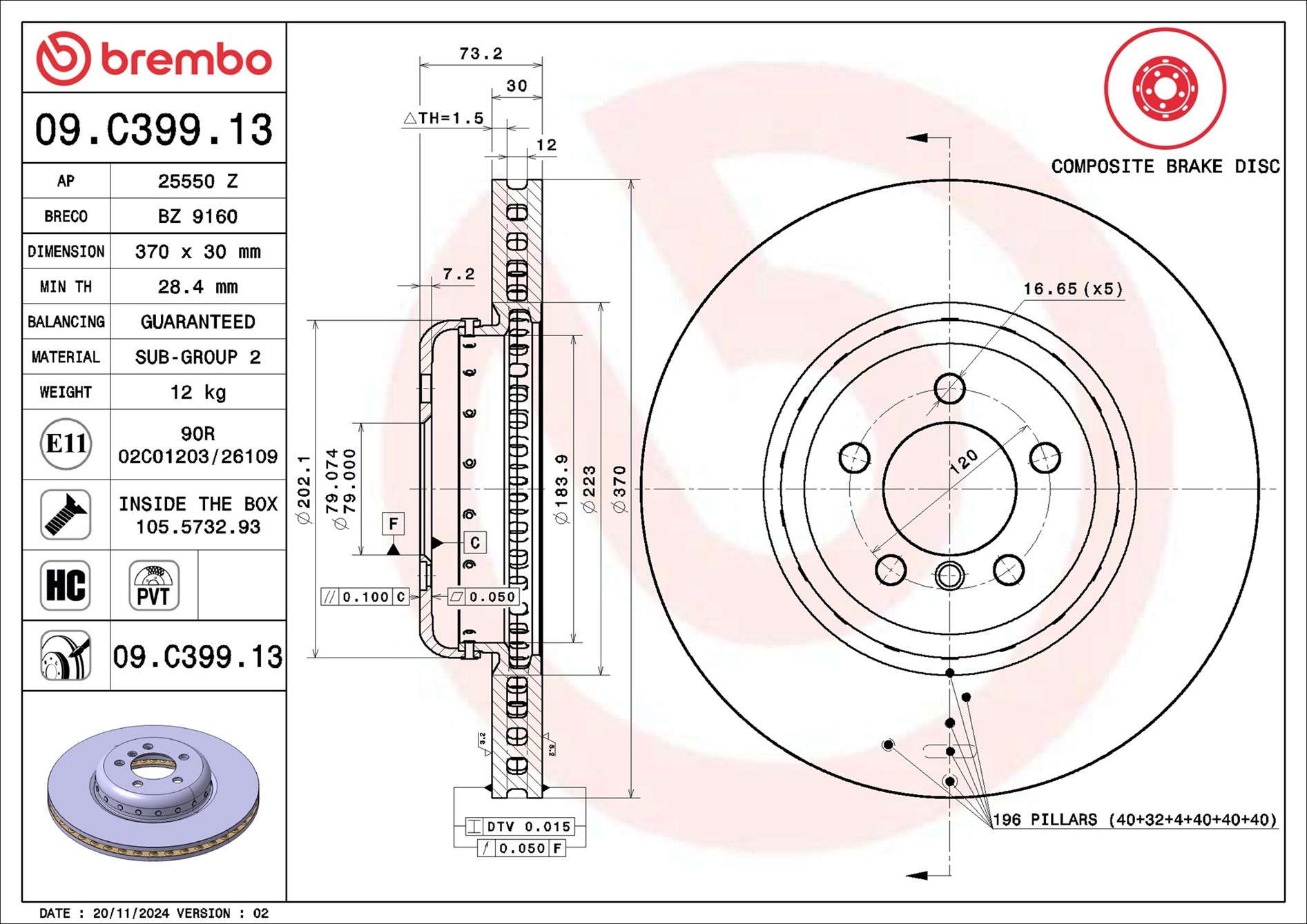 Disco freno BREMBO 09C39913