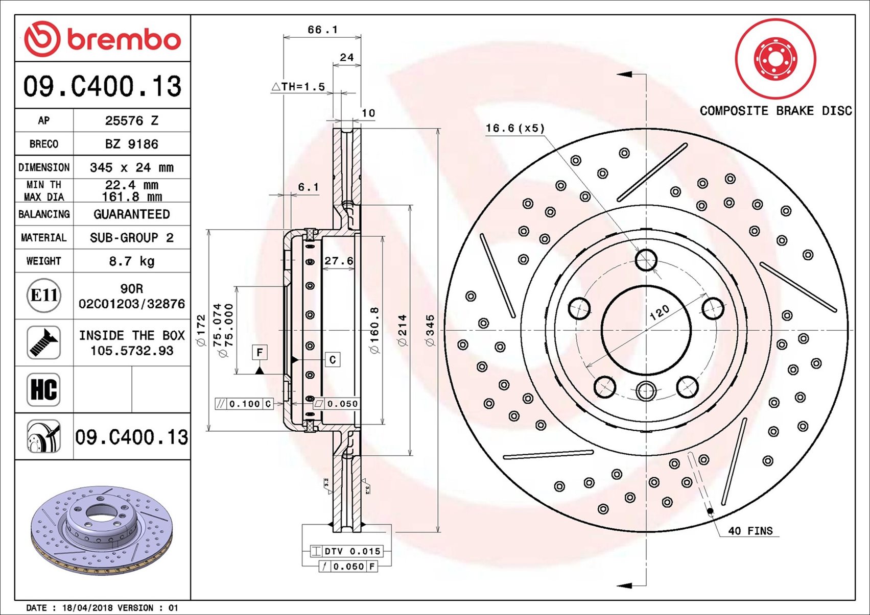 Disco freno BREMBO 09C40013