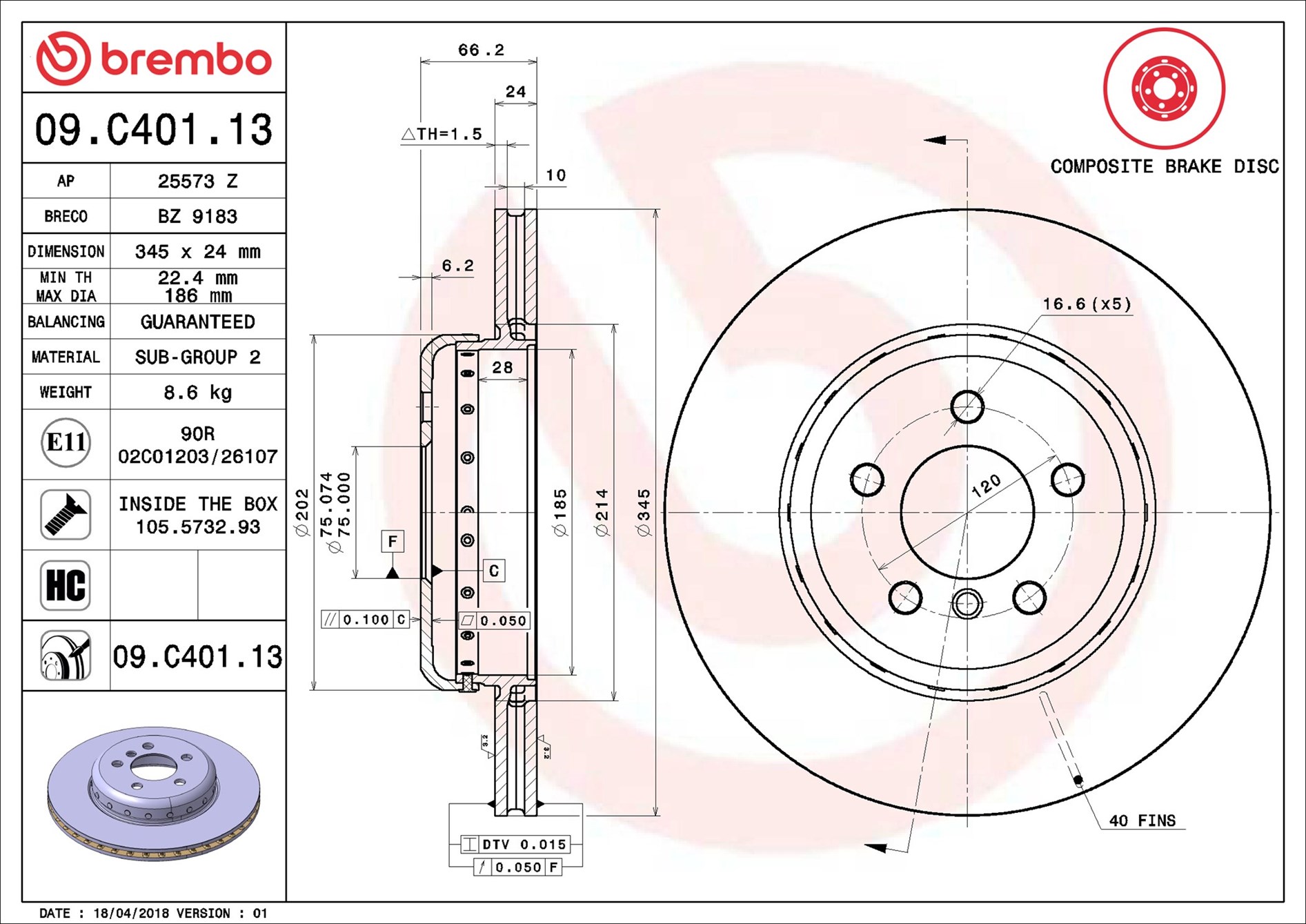Disco freno BREMBO 09C40113