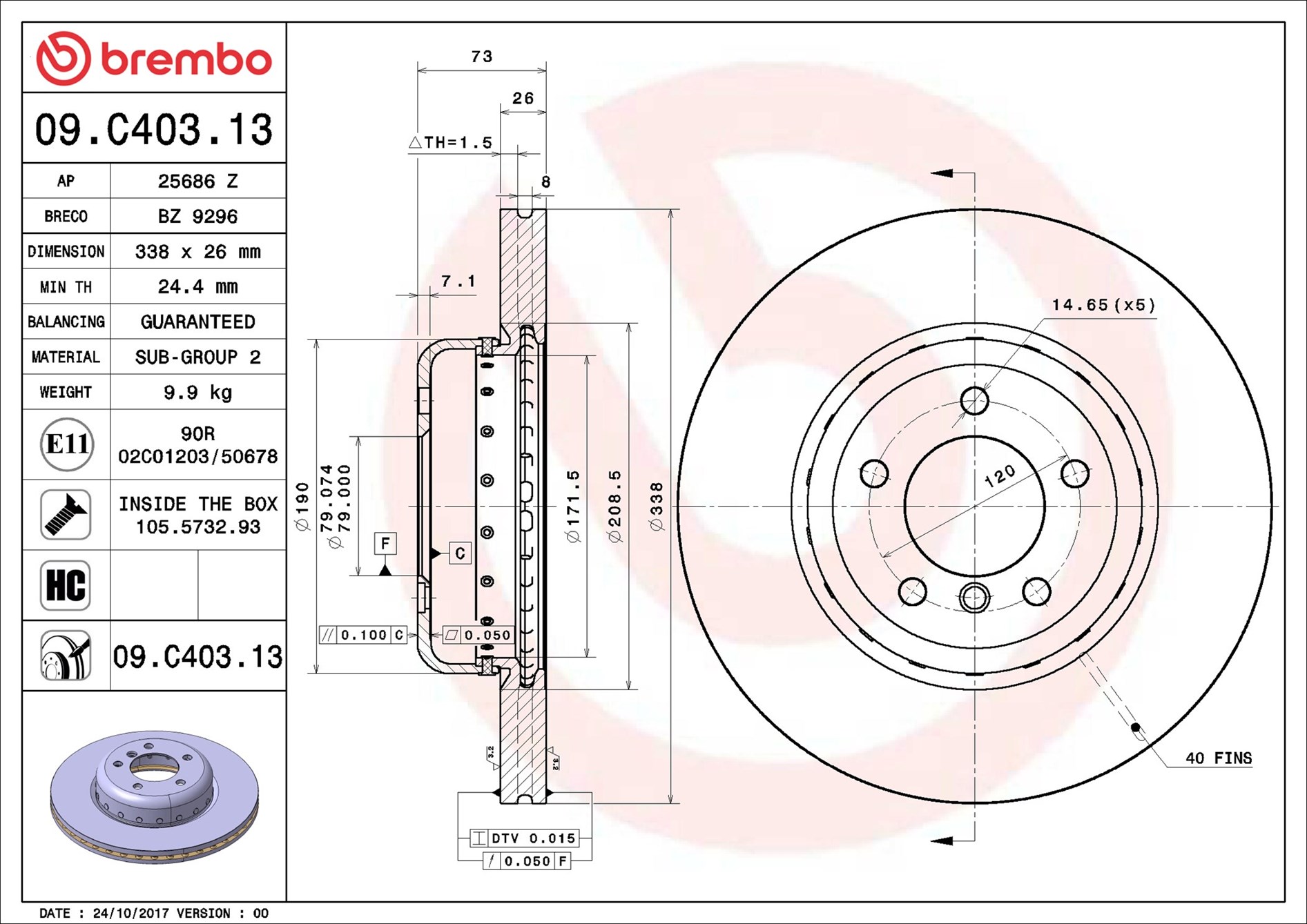 Disco freno BREMBO 09C40313