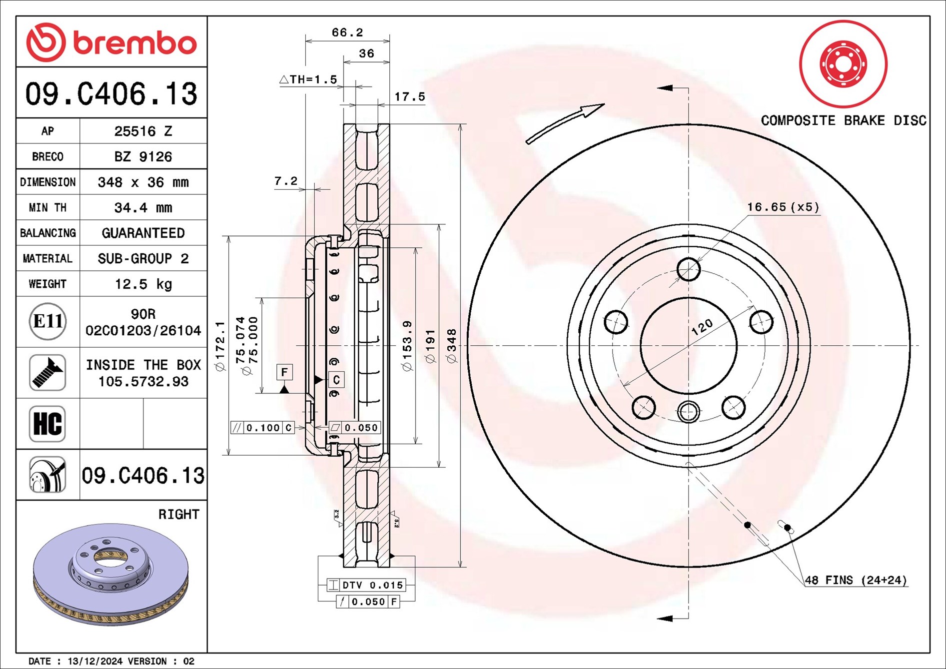 Disco freno BREMBO 09C40613