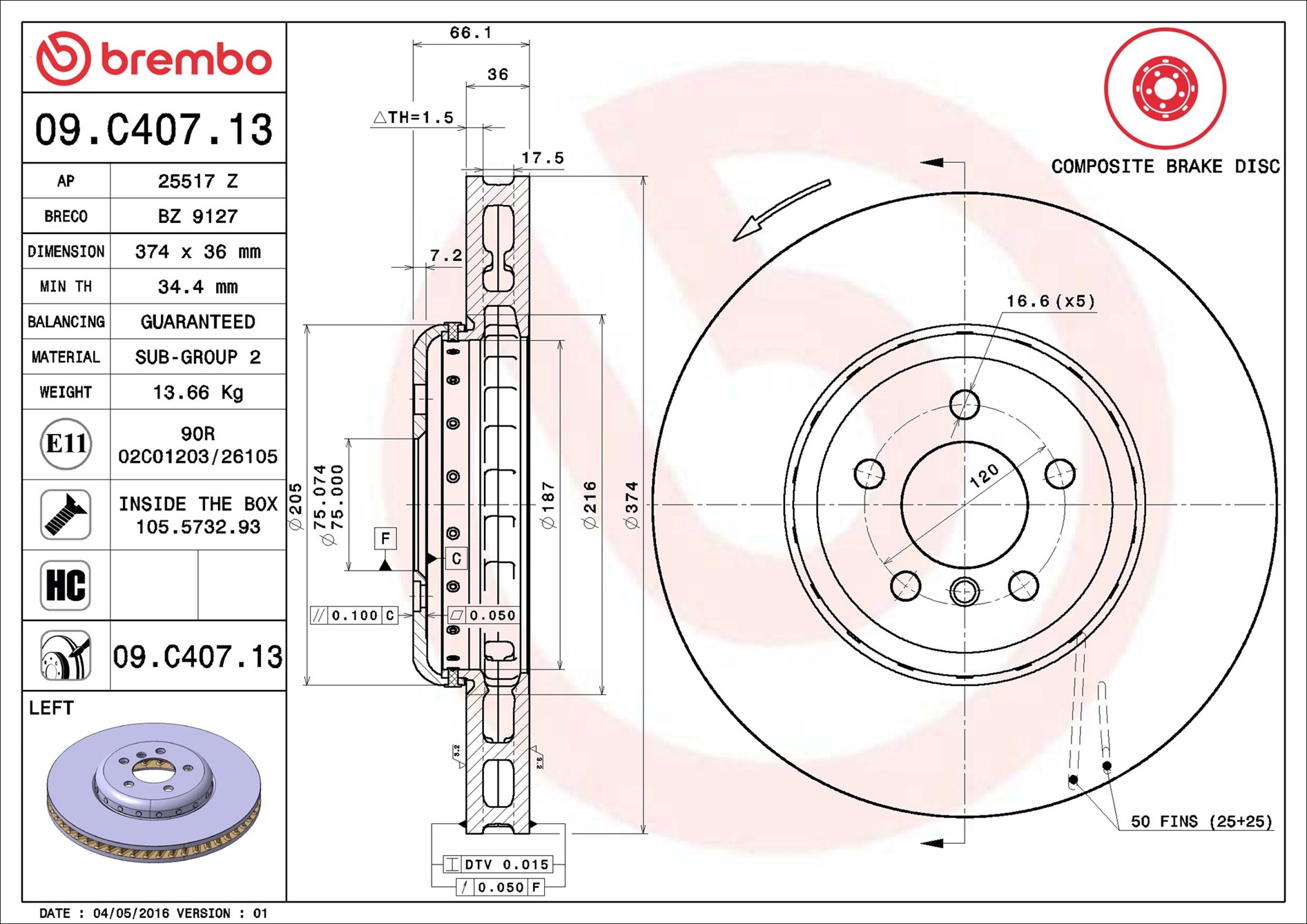 Disco freno BREMBO 09C40713