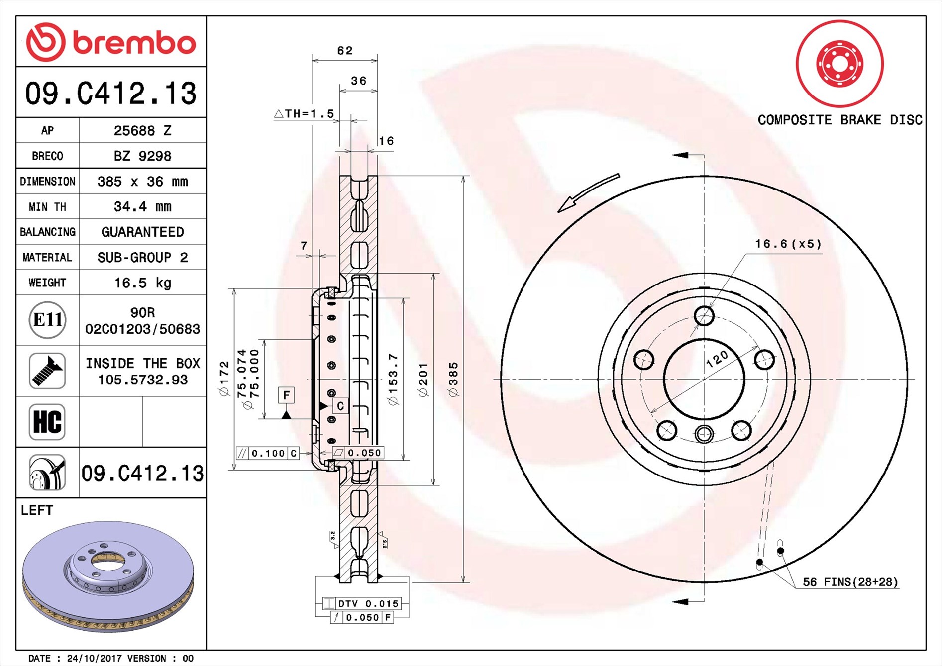 Disco freno BREMBO 09C41213