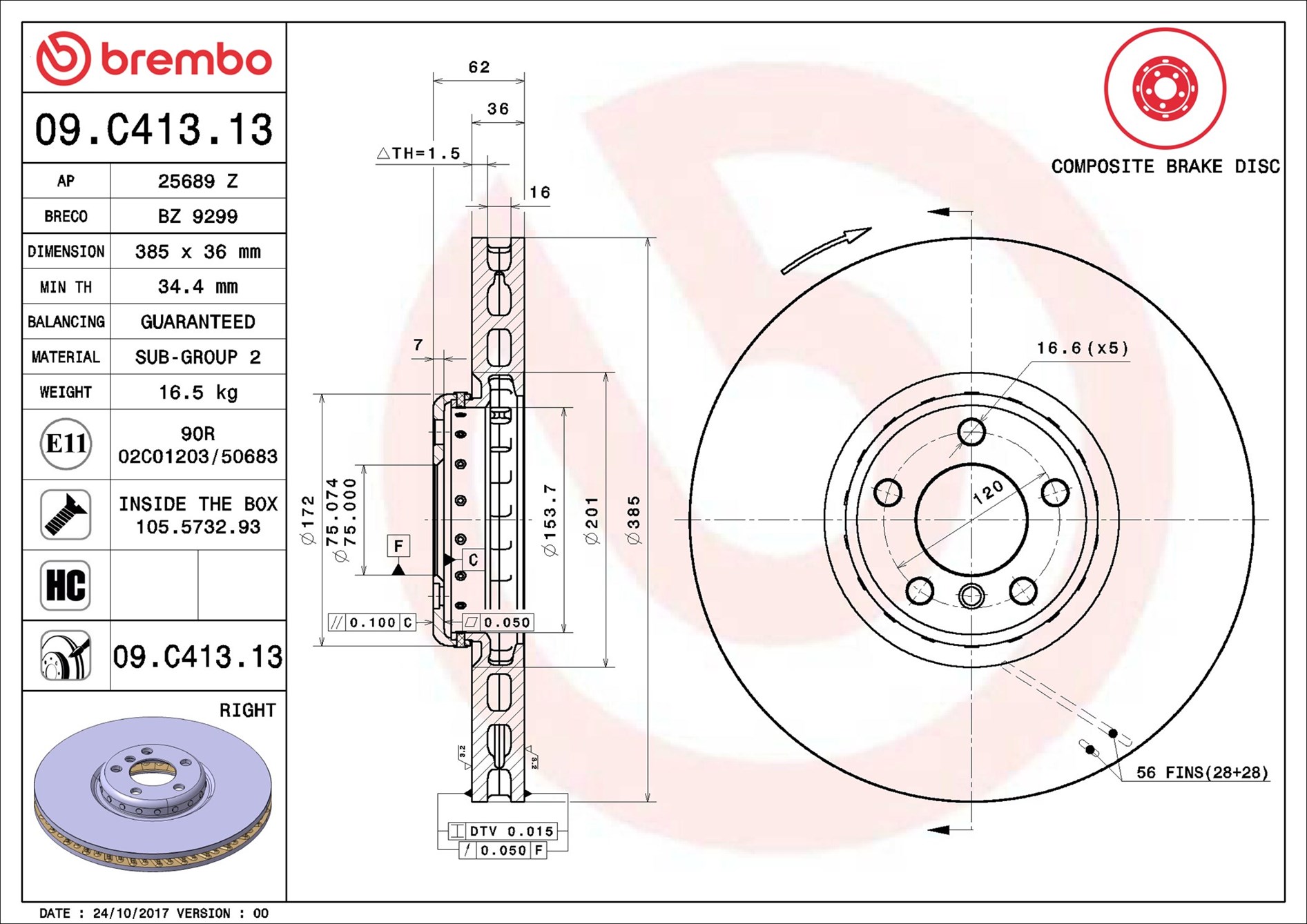 Disco freno BREMBO 09C41313