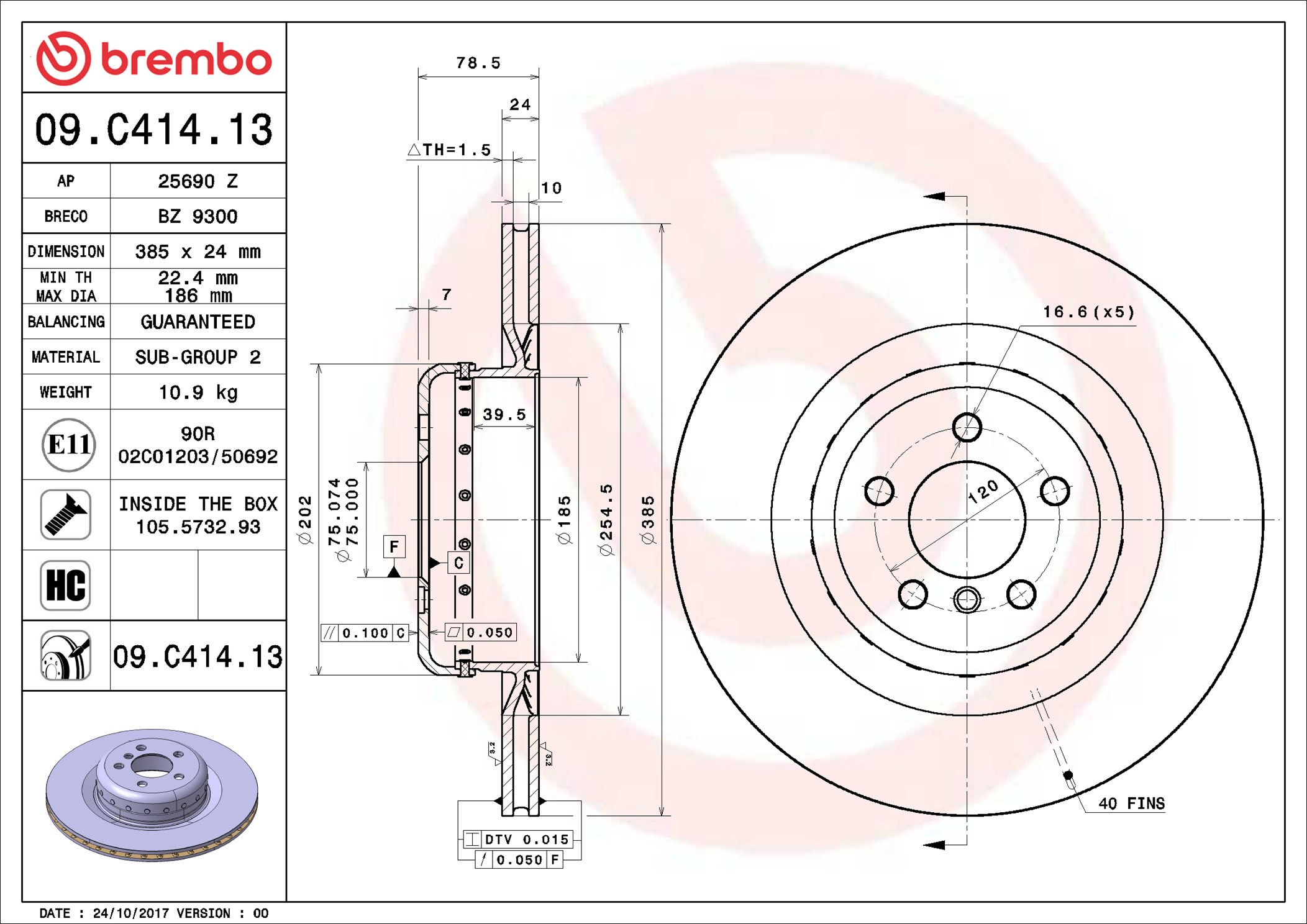 Disco freno BREMBO 09C41413