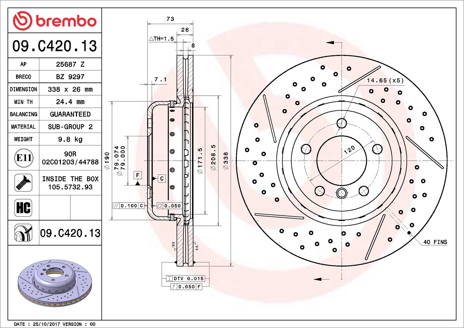 Disco freno BREMBO 09C42013