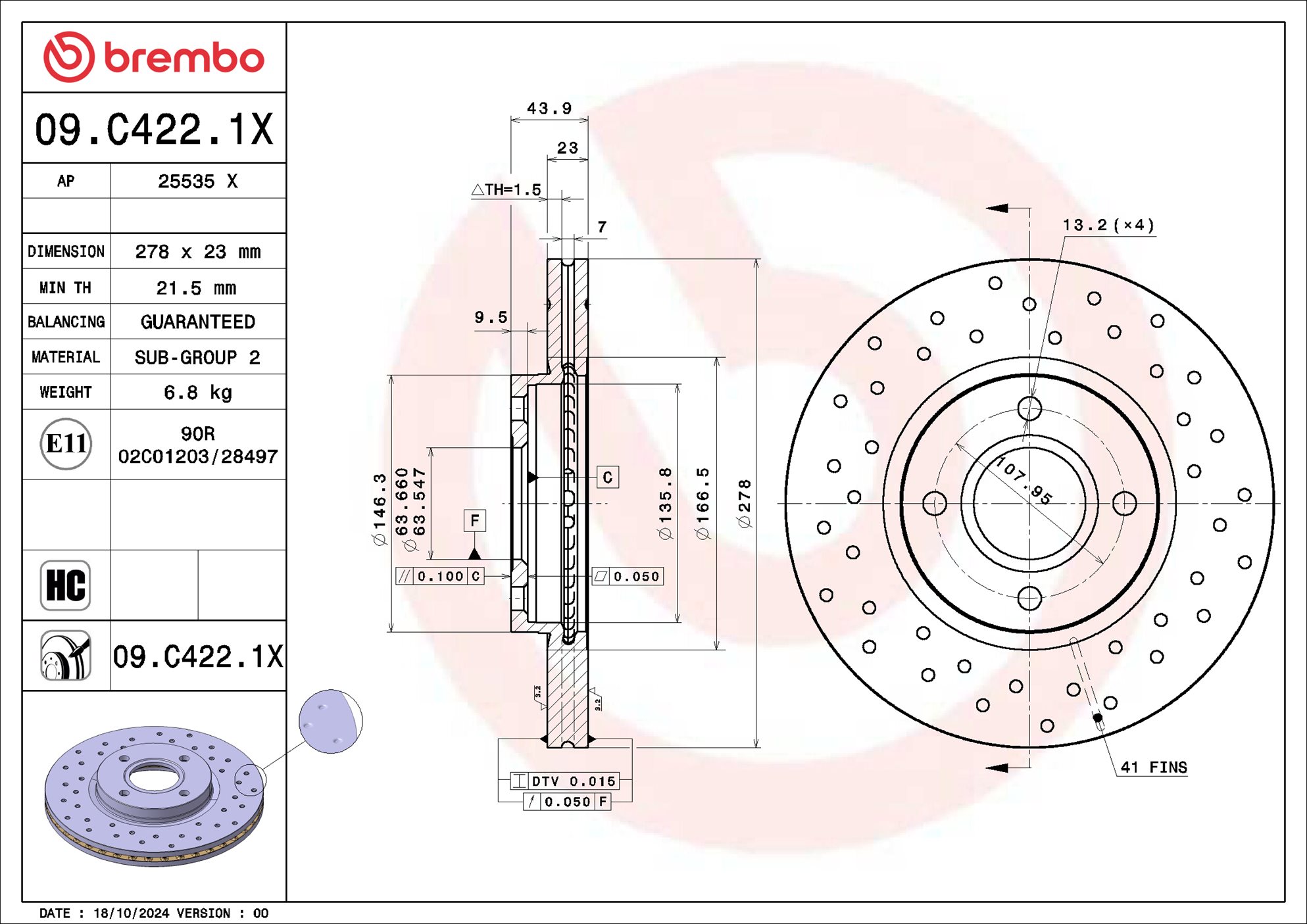 Disco freno BREMBO 09C4221X