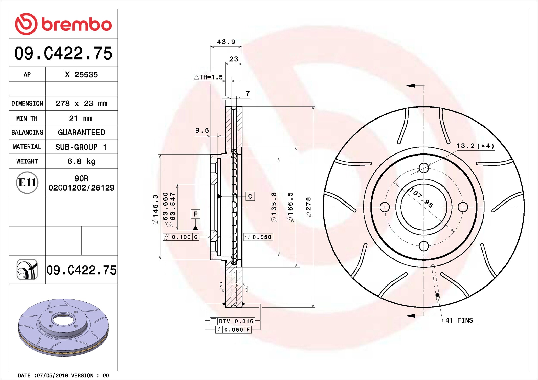 Disco freno BREMBO 09C42275