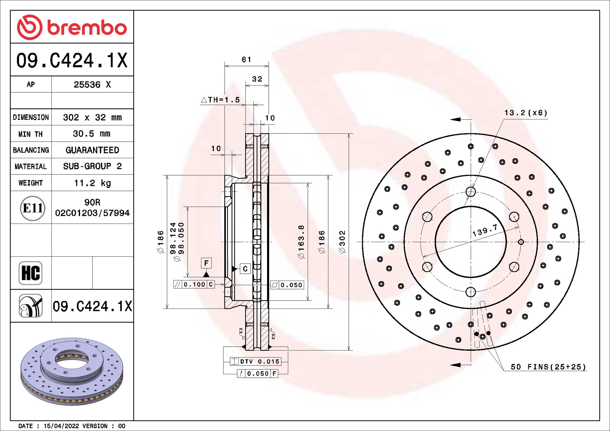 Disco freno BREMBO 09C4241X