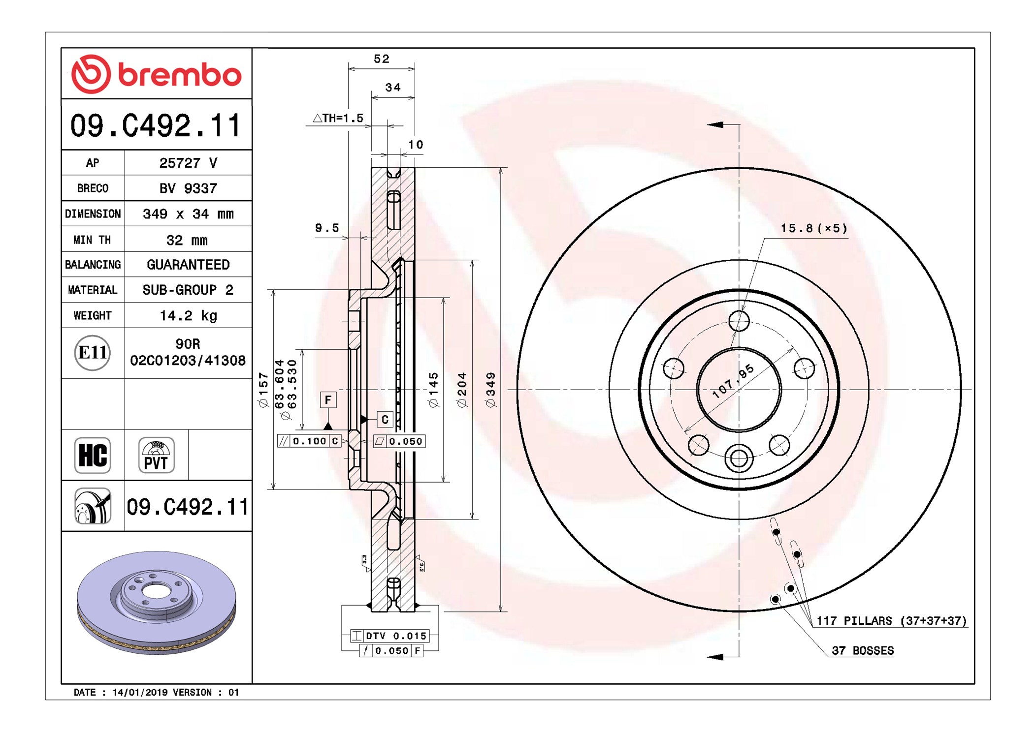 Disco freno BREMBO 09C49211