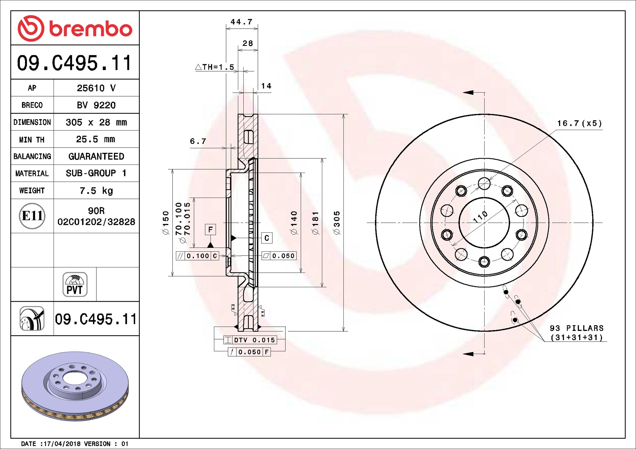 Disco freno BREMBO 09C49511