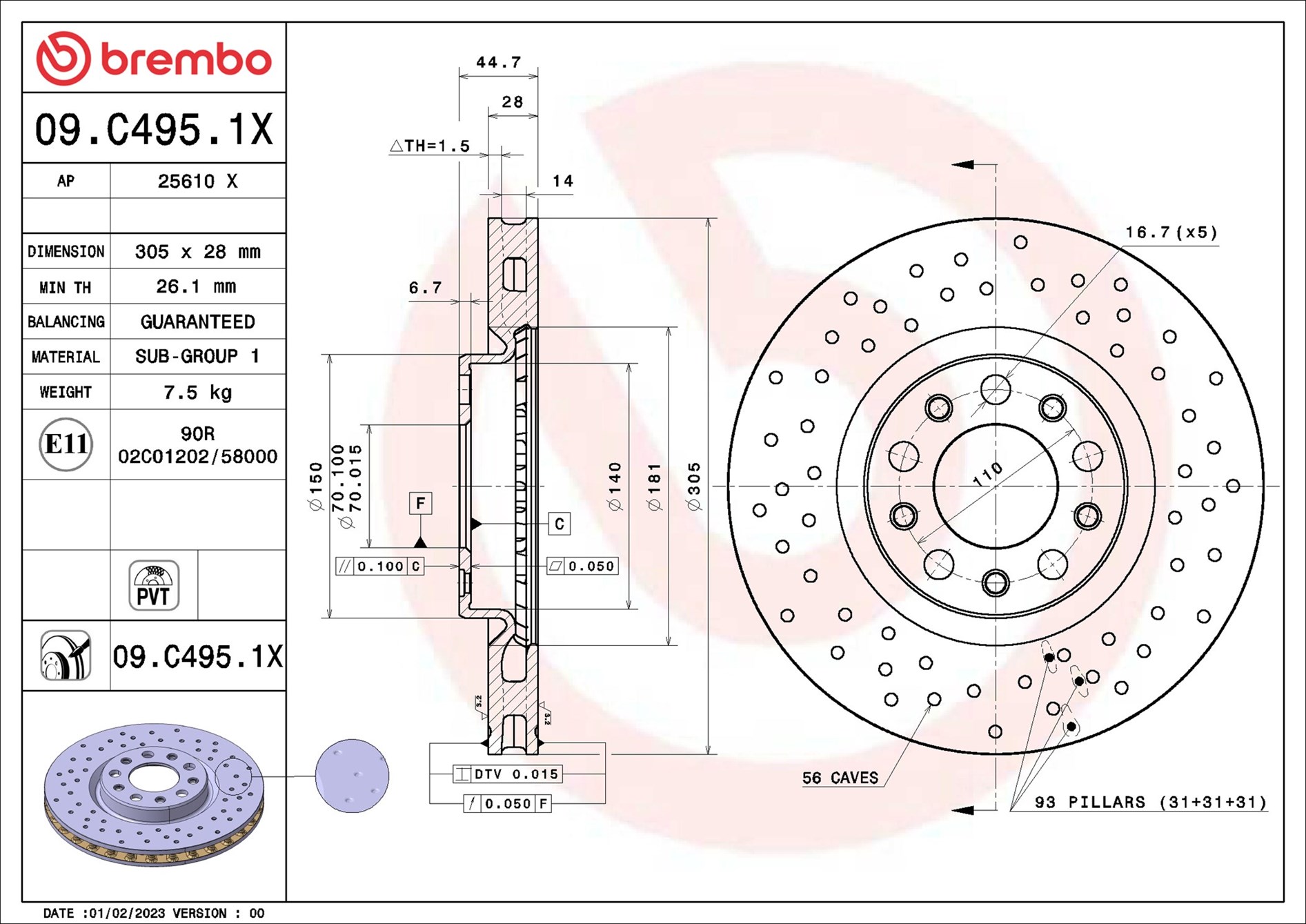 Disco freno BREMBO 09C4951X