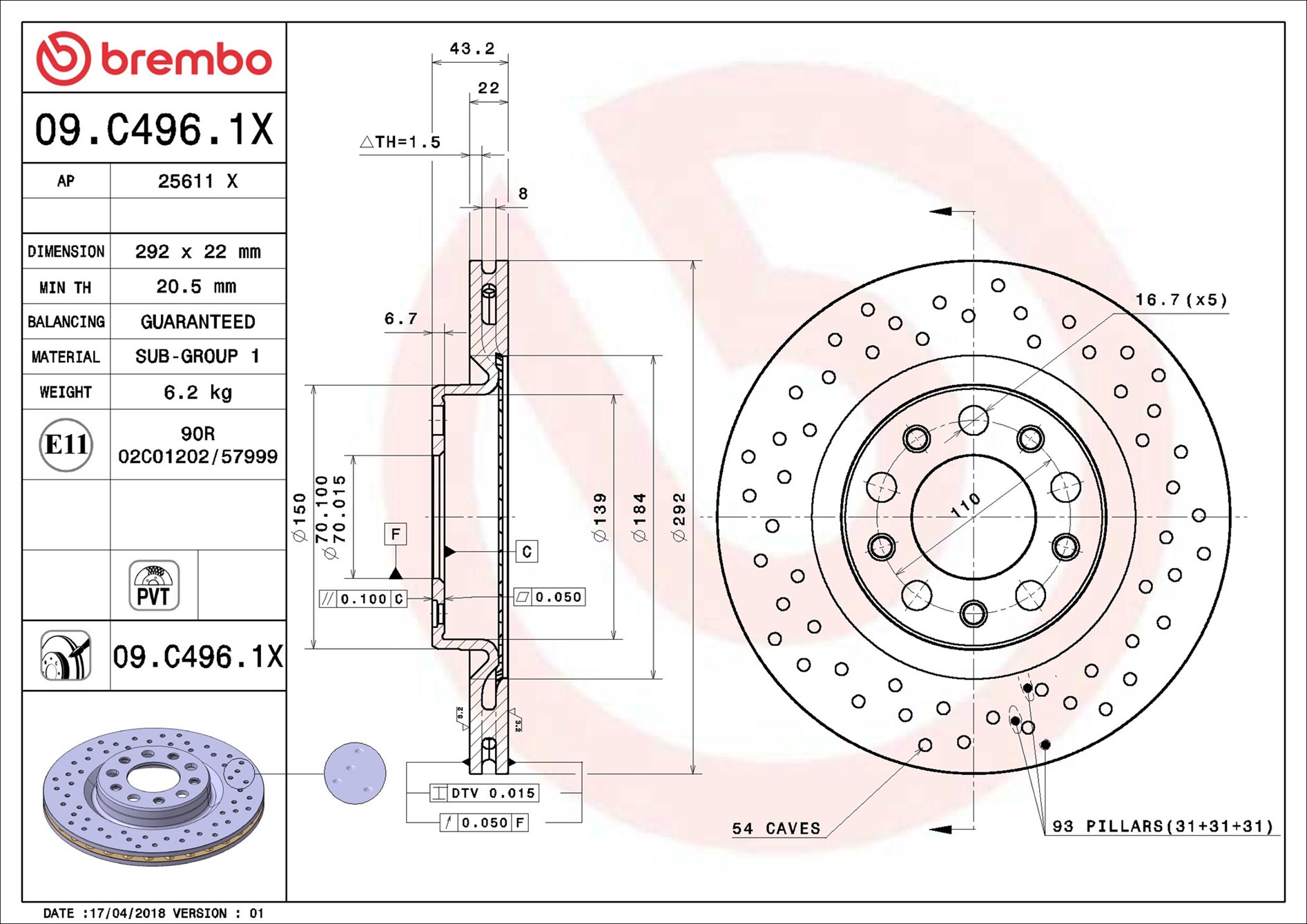Disco freno BREMBO 09C4961X